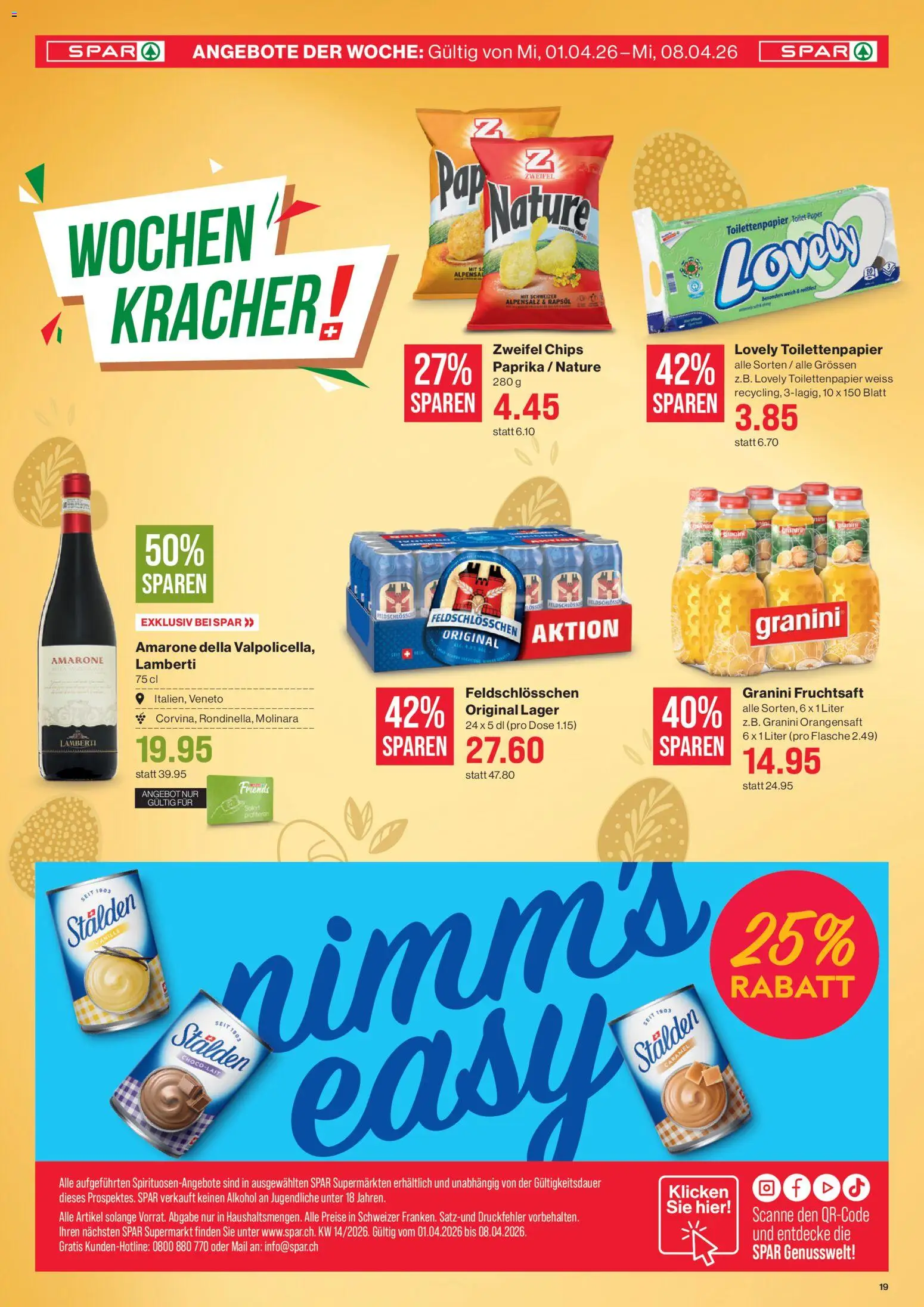 SPAR - SPAR Handels AG – gültig ab 01.04.2026 | Seite: 19 | Produkte: Rapsöl, Orangensaft, Chips, Toilettenpapier