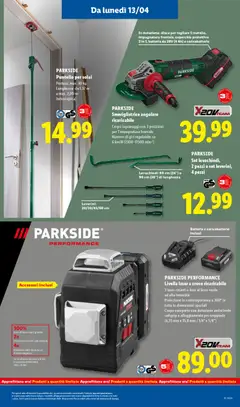 Anteprima del volantino PARKSIDE Smerigliatrice angolare ricaricabile, Corpo ingranaggi con 3 posizioni per l'impugnatura frontale Numero di giri regolabile su 6 livelli (2500-11500 min-1) valido a partire dal 09.04.2026 | Pagina: 35