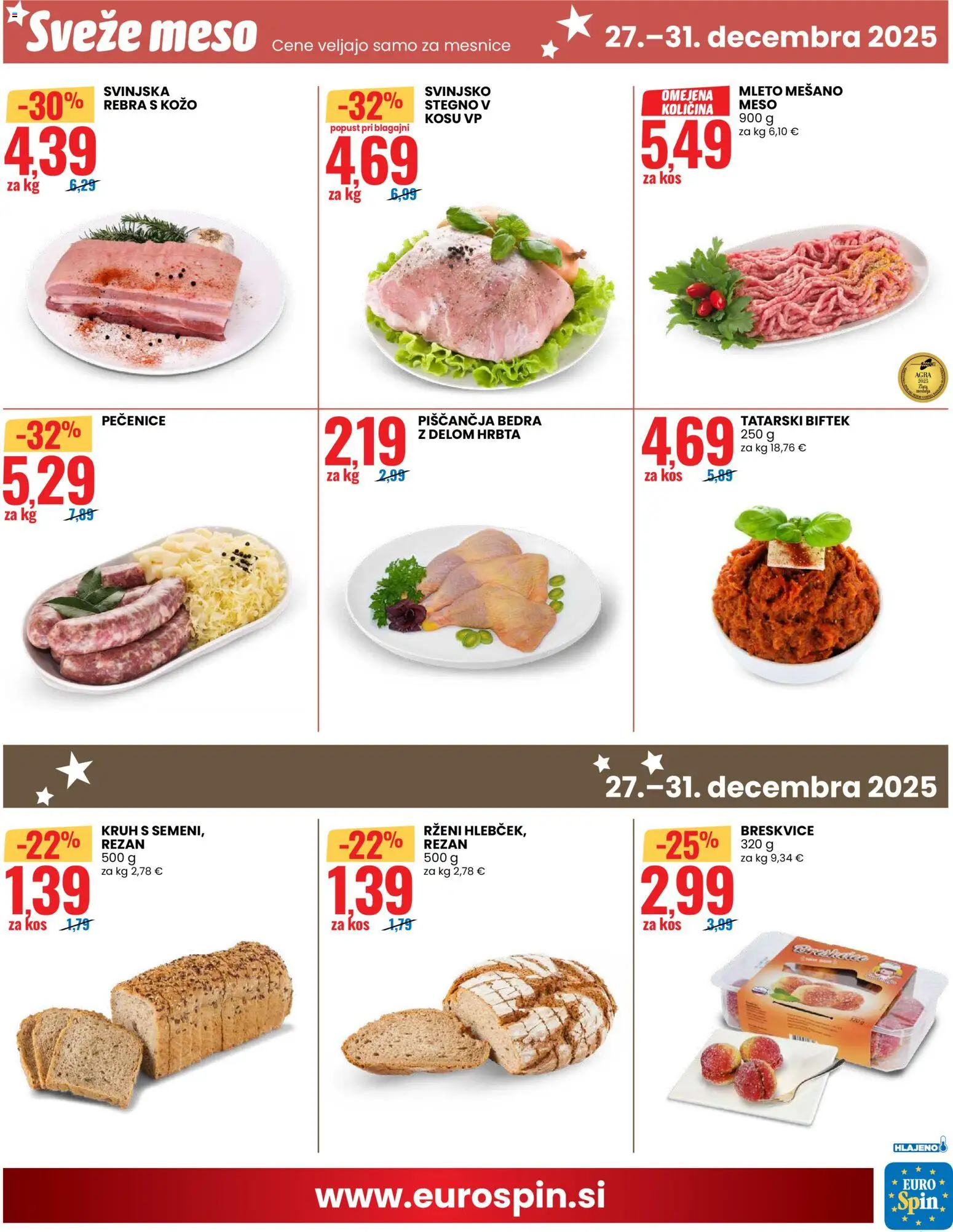 Novi Eurospin katalog ponudbe – veljaven od 27.12.2025 | Stran: 13 | Izdelki: Piščančja bedra, Kos, Kruh