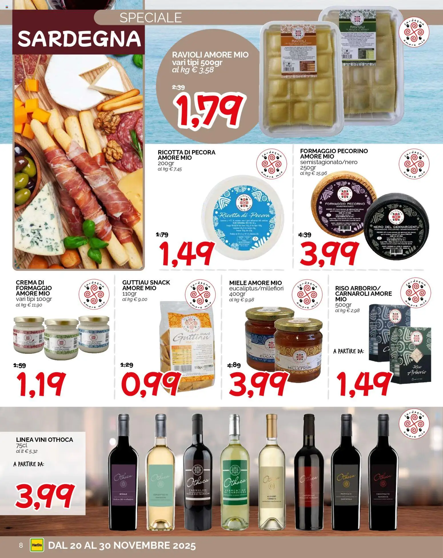 Volantino HarDis del 20.11.2025 | Pagina: 8 | Prodotti: Formaggio, Ravioli, Ricotta, Pecorino