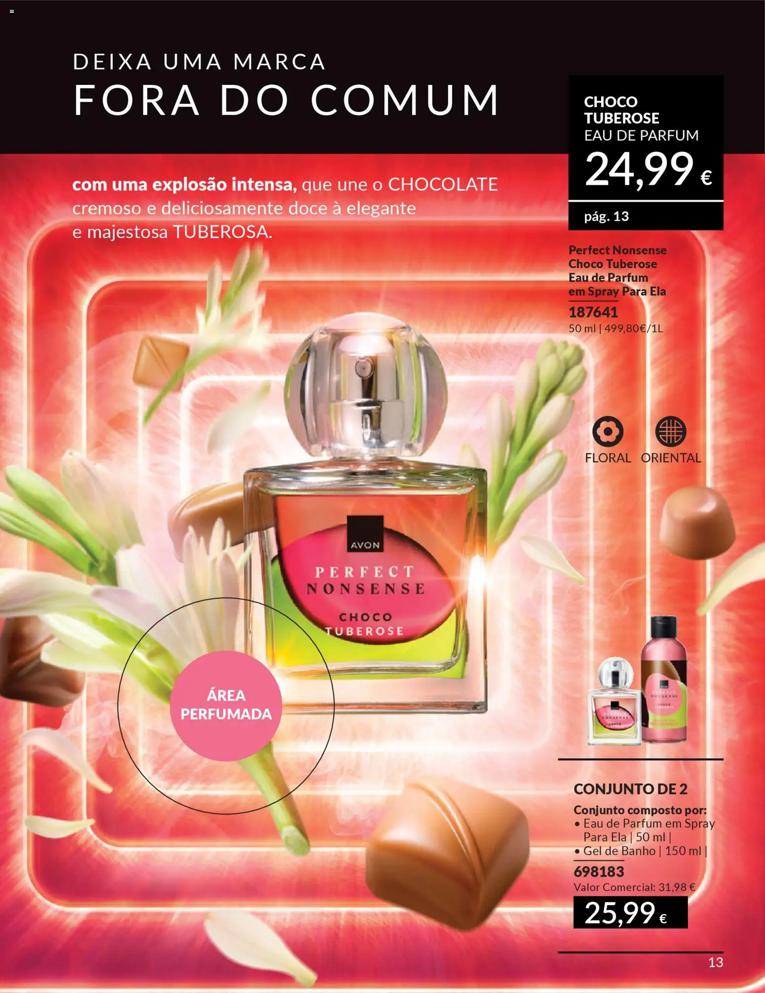 Catálogo Avon Campanha 3 │ válido de 01.03.2026 | Página: 13 | Produtos: Perfume, Gel de banho, Banho, Chocolate