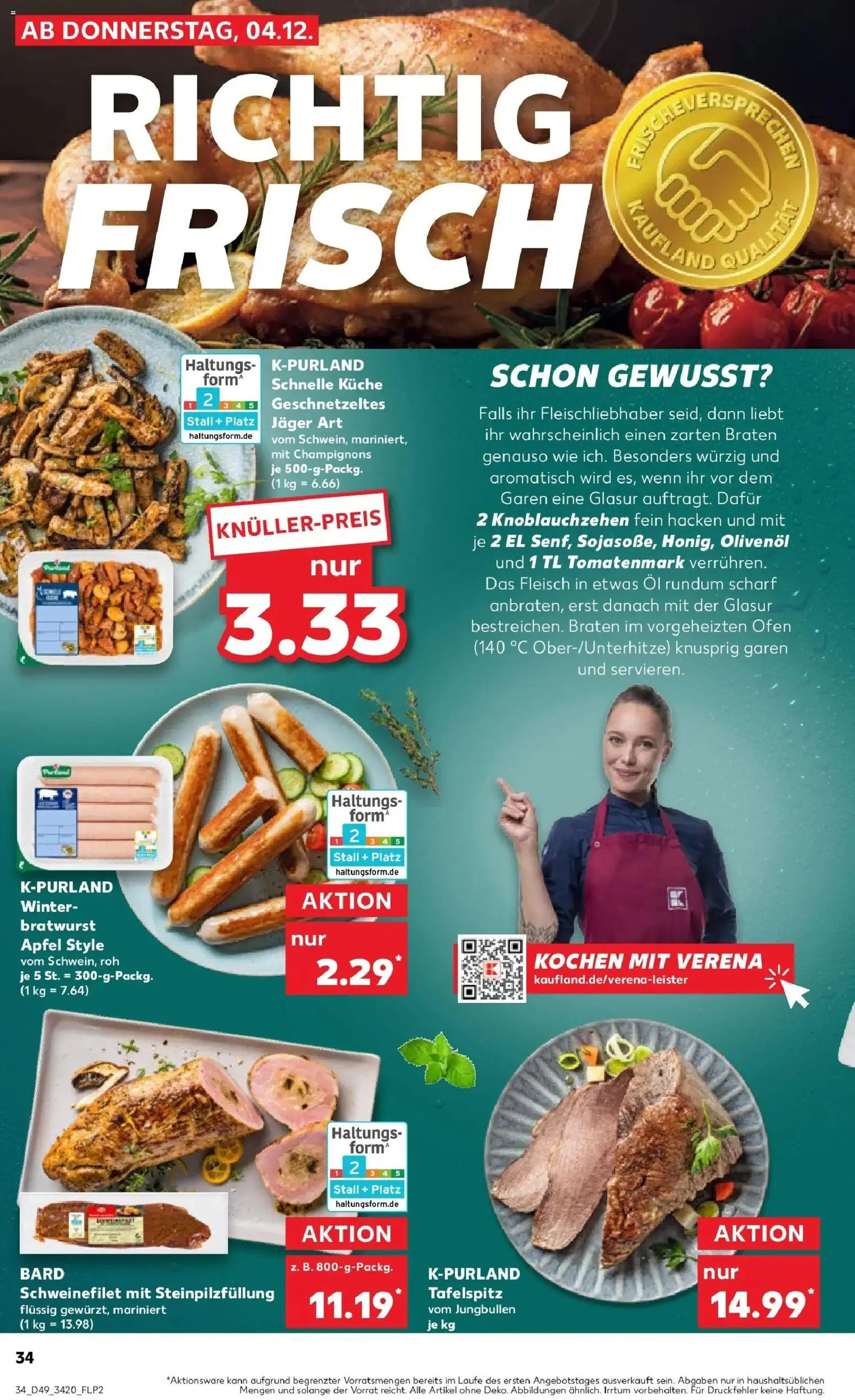 Kaufland prospekt Lübbenau	 – gültig ab 08.12.2025 | Seite: 34 | Produkte: Ofen, Bratwurst, Schweinefilet, Champignons
