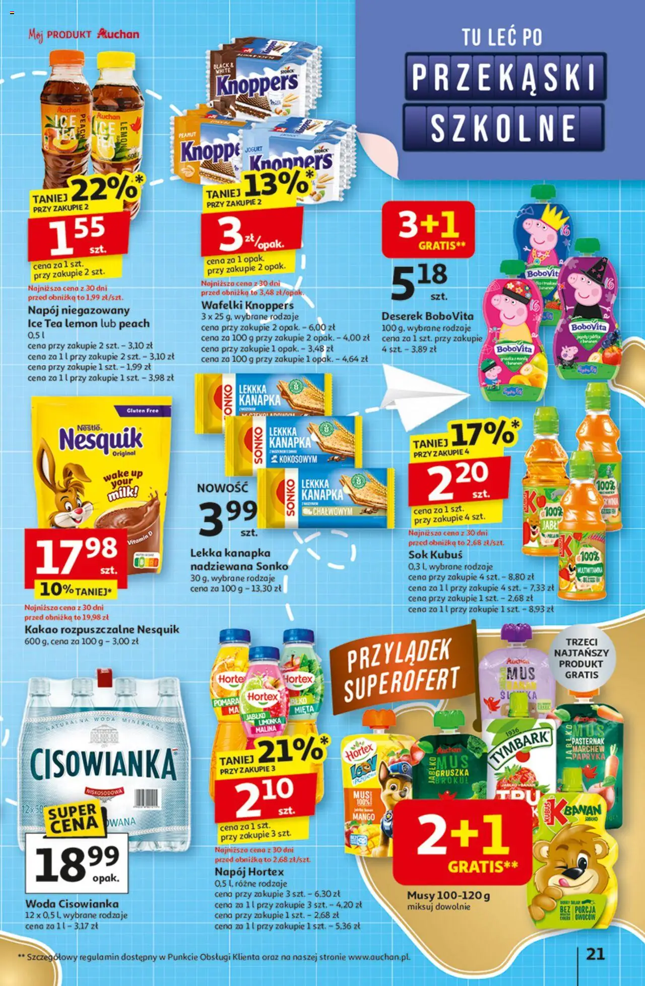 Auchan Gazetka - Odlotowe ceny na start szkoły Hipermarket od 21.08.2025 | Strona: 21 | Produkty: Kakao, Mięta, Banan, Woda