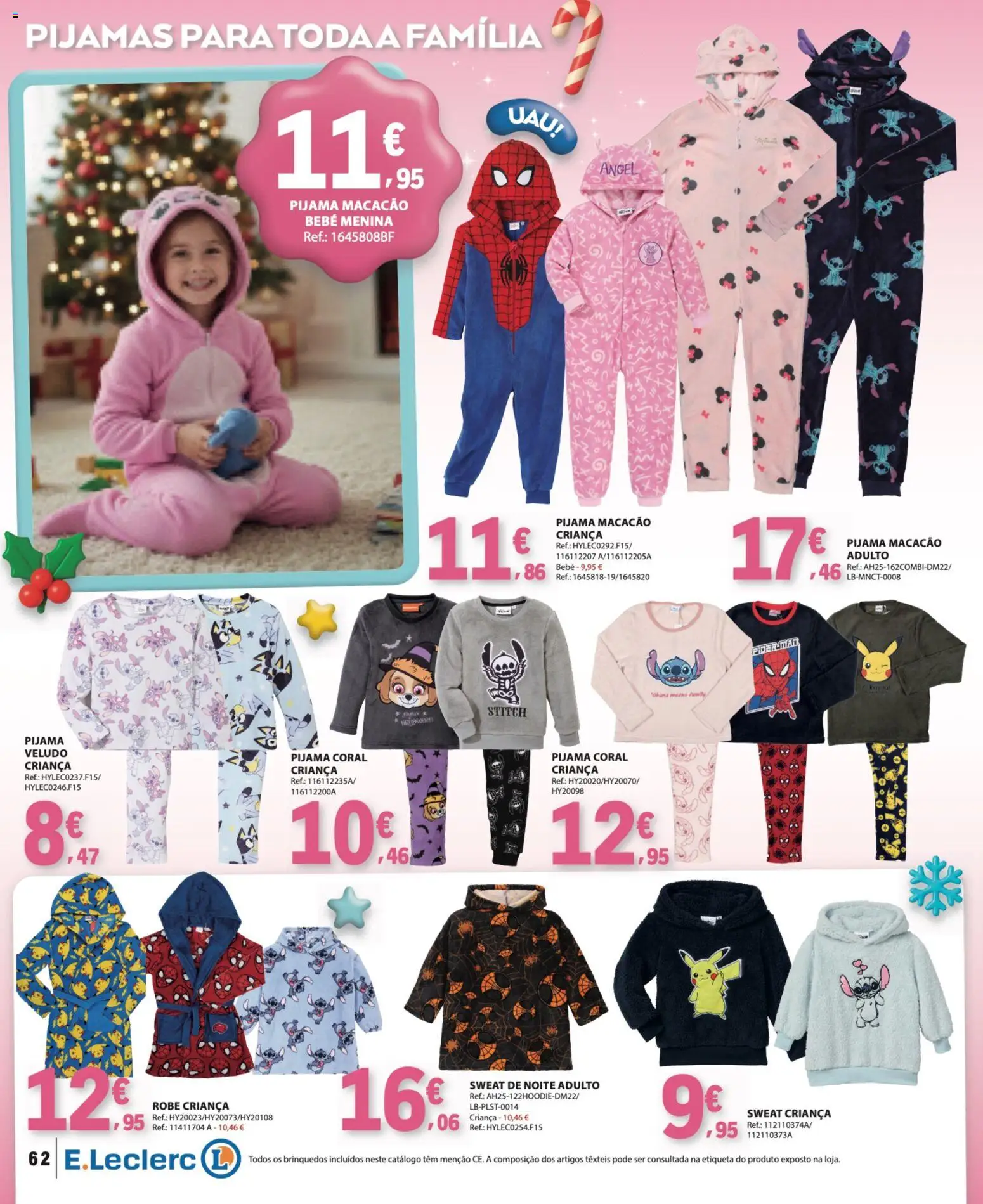 E.Leclerc Brinquedos de Natal │ válido de 11.11.2025 | Página: 62 | Produtos: Macacão, Robe, Pijamas