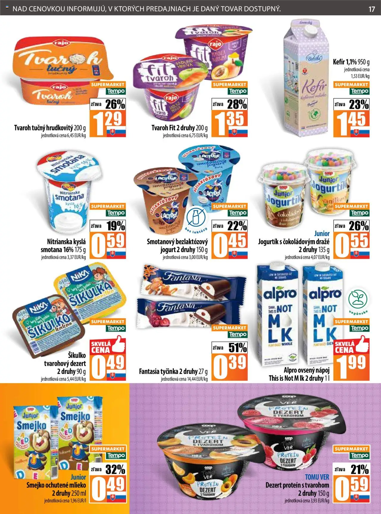 COOP Jednota leták │ platný od 31.07.2025 | Strana: 17 | Produkty: Mlieko, Jogurt, Smotana, Alpro