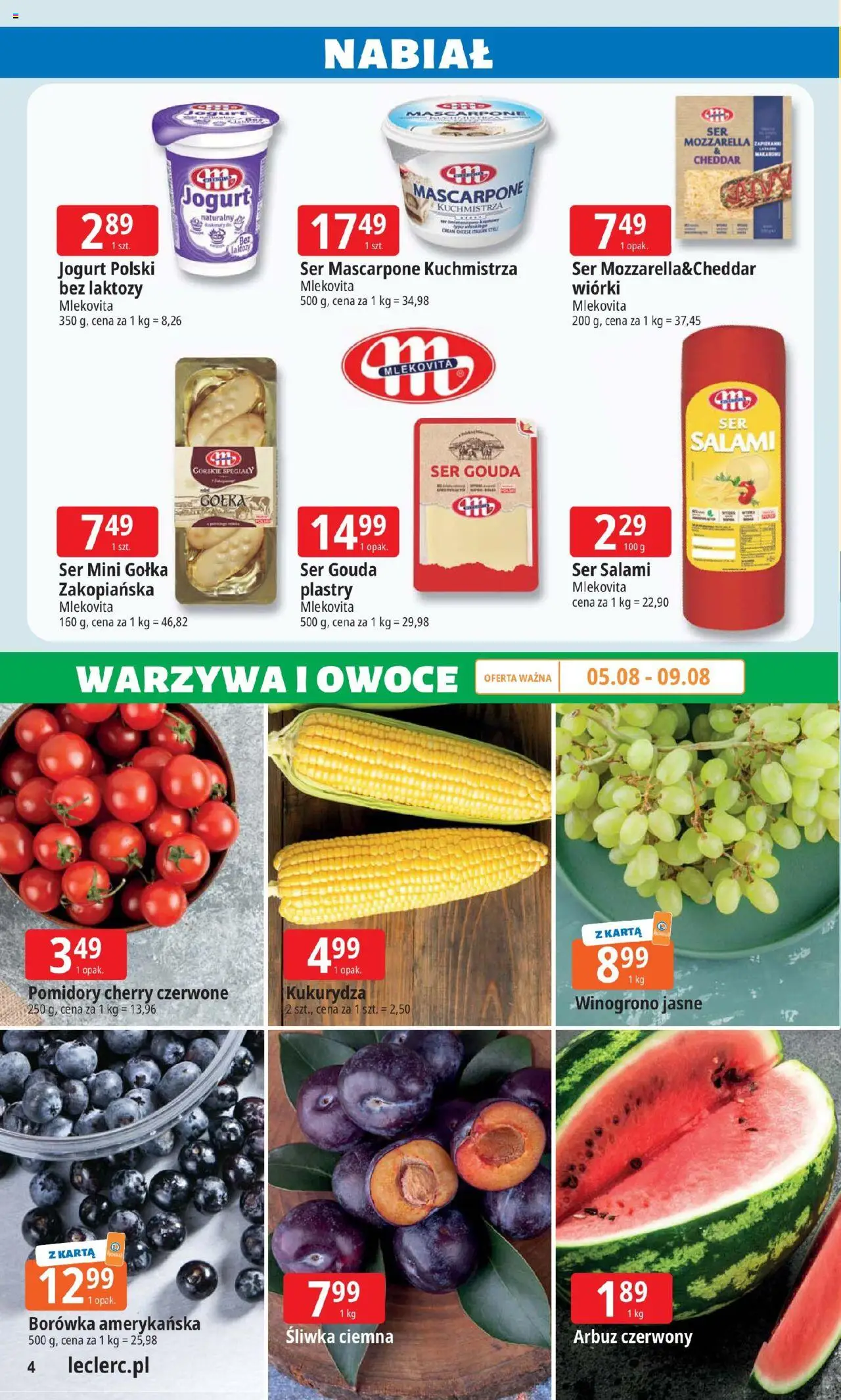 E.Leclerc Gazetka - Wrocław od 05.08.2025 | Strona: 4 | Produkty: Karta, Arbuz, Ser, Owoce