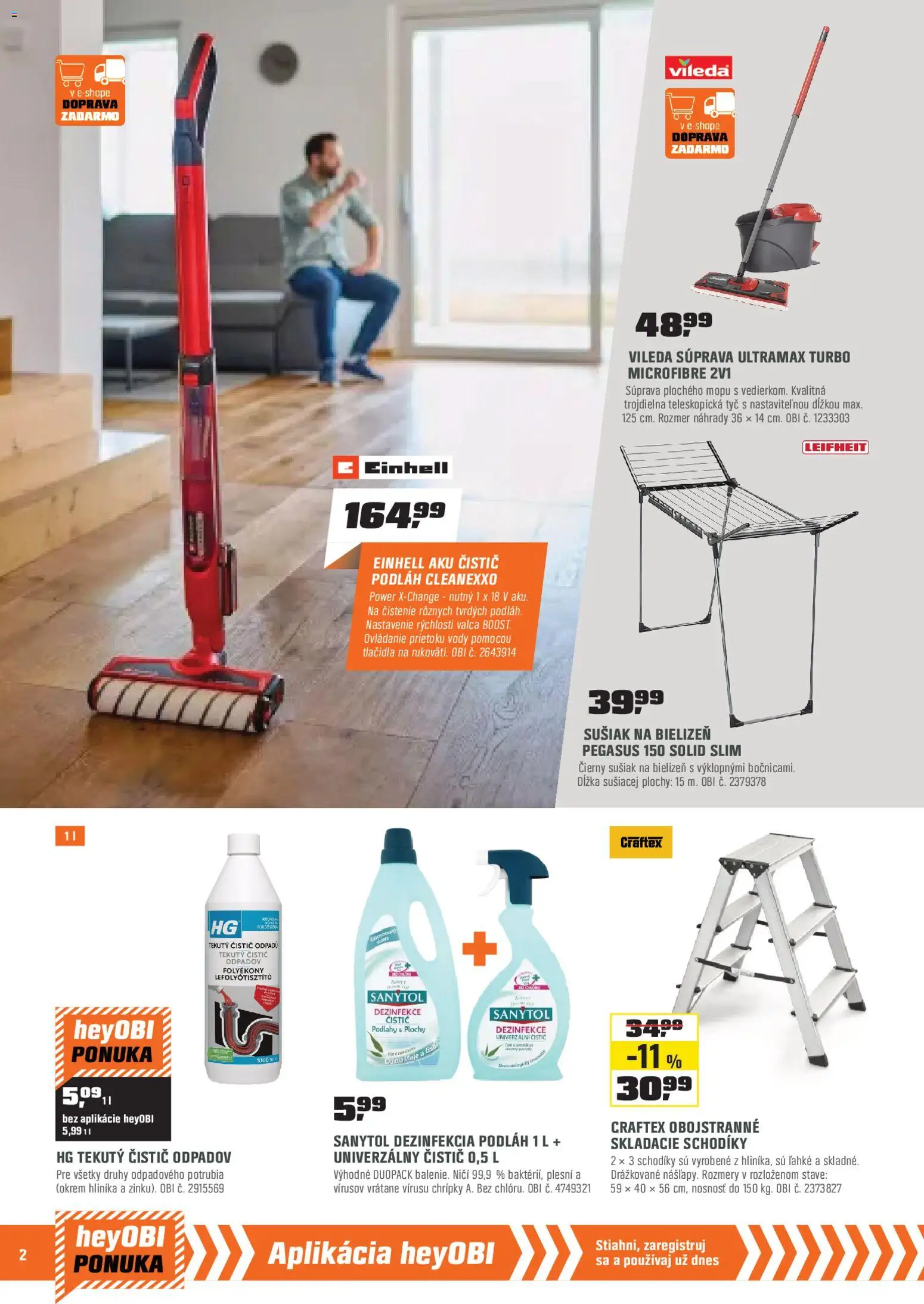 Nové OBI akcie – leták je platný od 02.01.2026 | Strana: 2 | Produkty: Aku, Sanytol