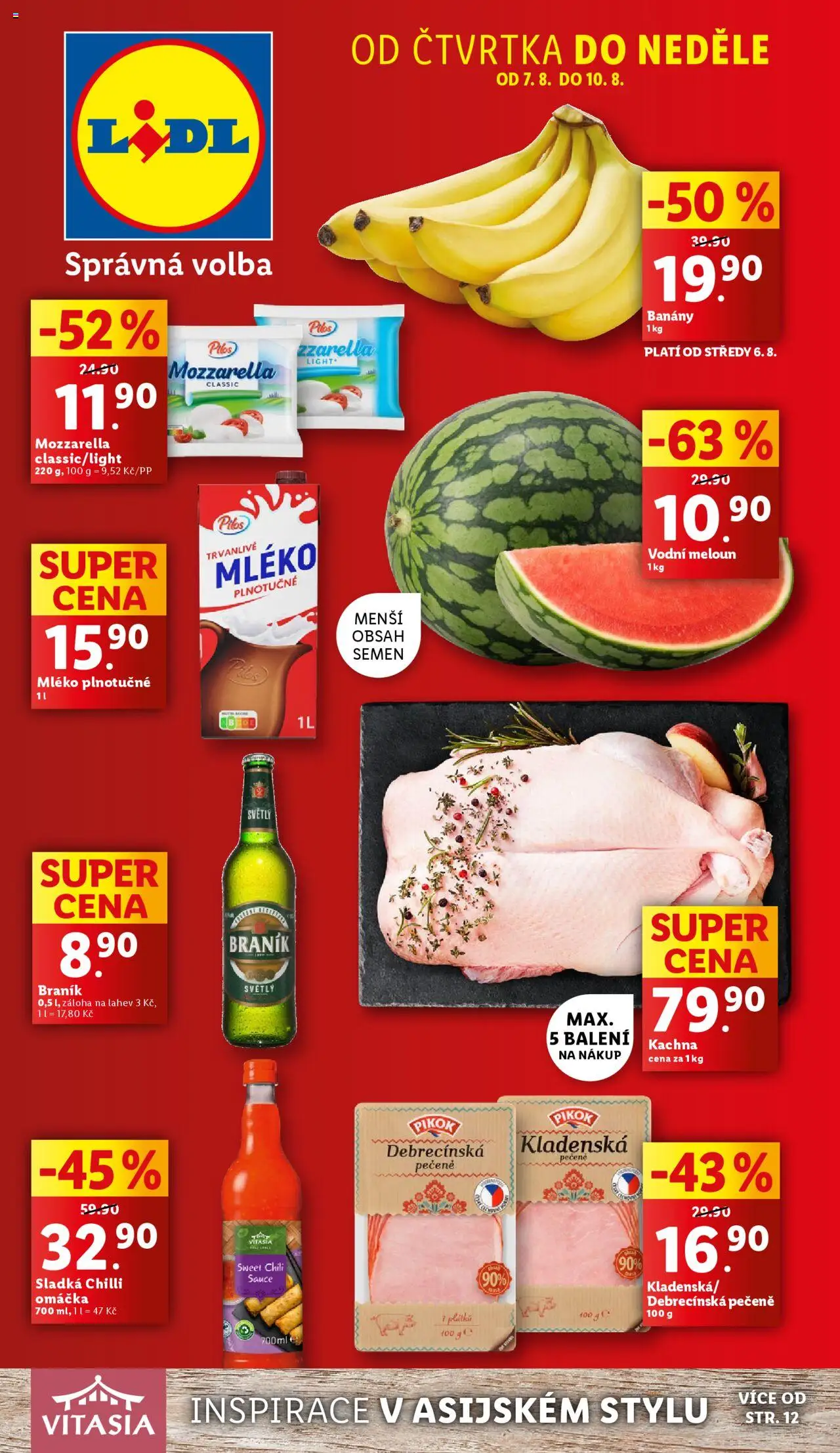 Lidl leták od 07.08.2025 | Strana: 1 | Produkty: Mléko, Banány, Braník, Pikok