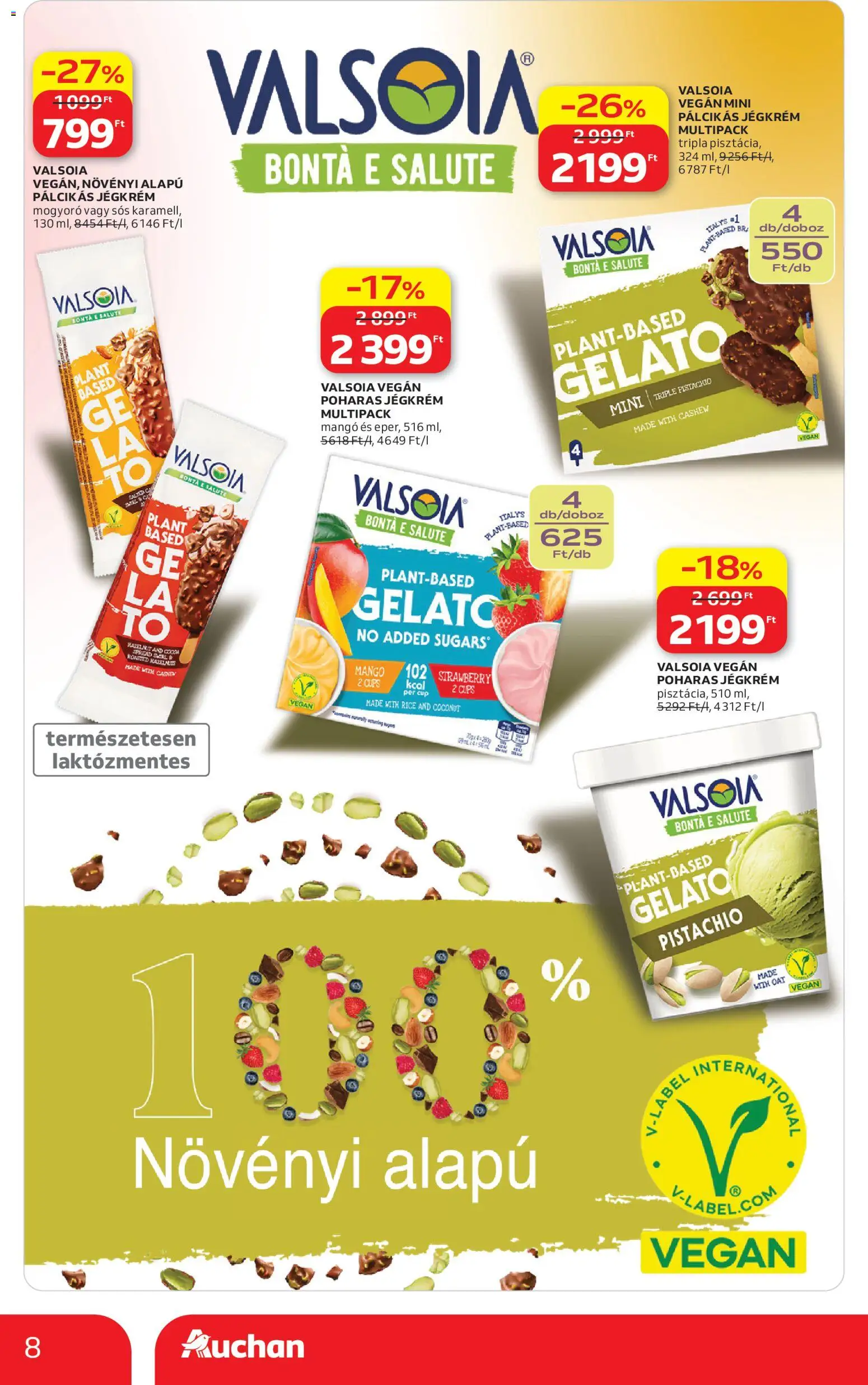 Auchan akciós ujság - amely érvényes a következő dátumtól: 23.04.2026 | Oldal: 8 | Termékek: Mogyoró, Jégkrém, Pálcikás jégkrém, Mangó