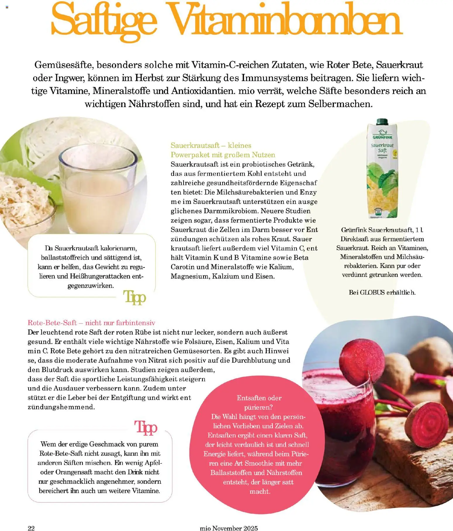 Globus Mio Magazin – gültig ab 01.11.2025 | Seite: 22 | Produkte: Gewicht, Äpfel, Orangensaft, Saft