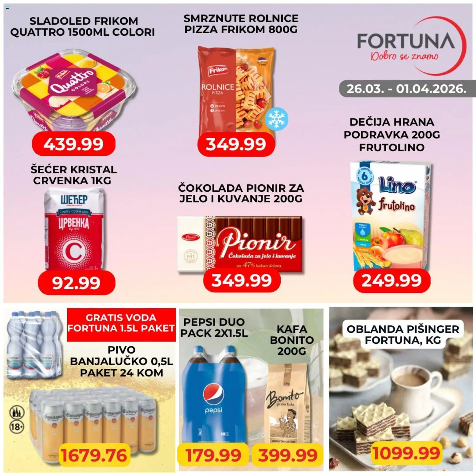 Fortuna Market katalog - važi od 26.03.2026 | Strana: 4 | Proizvode: Šećer kristal, Voda, Čokolada, Pivo