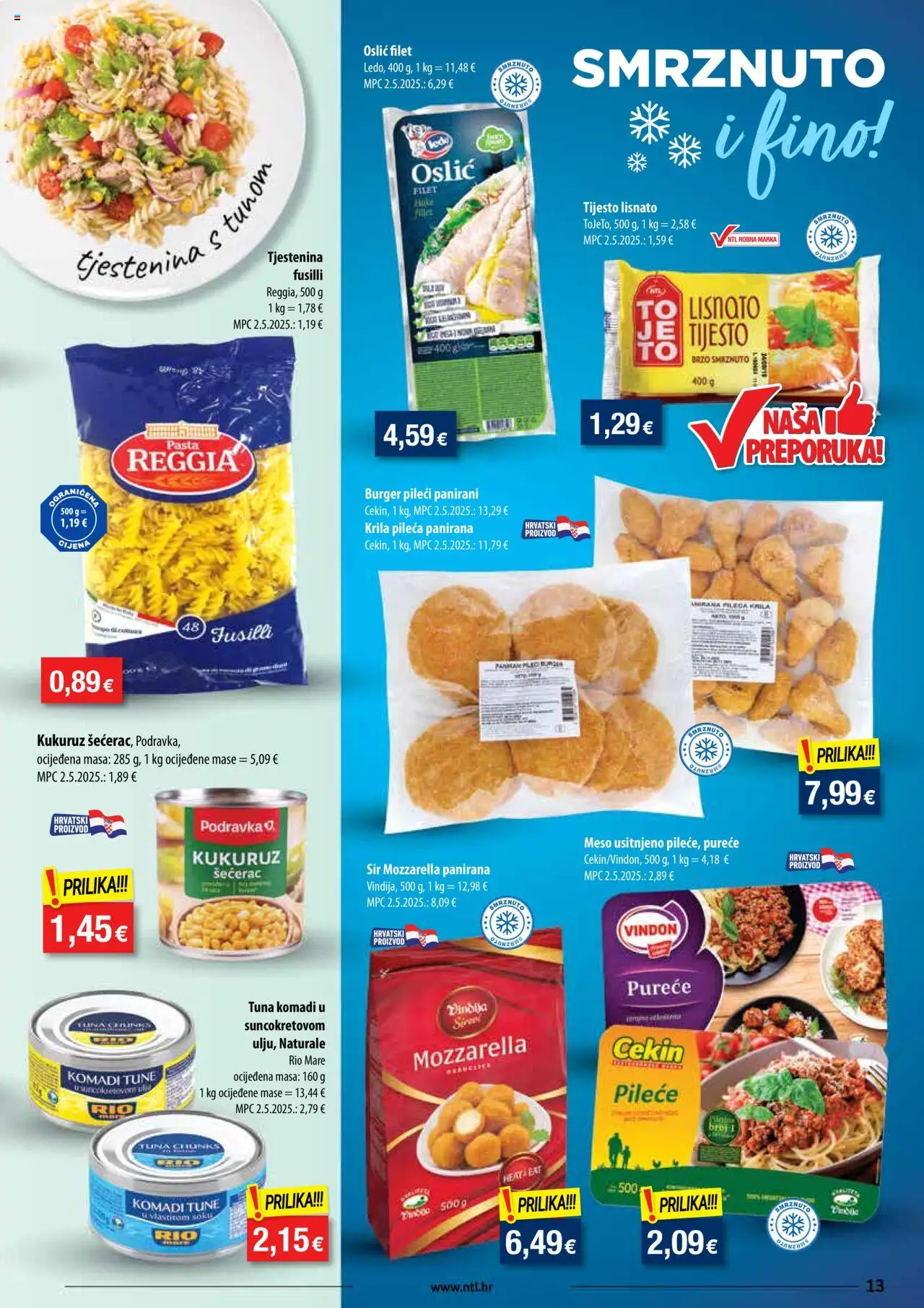 NTL katalog | vrijedi od 13.08.2025 | Stranica: 13 | Proizvodi: Meso, Podravka, Oslić, Tuna