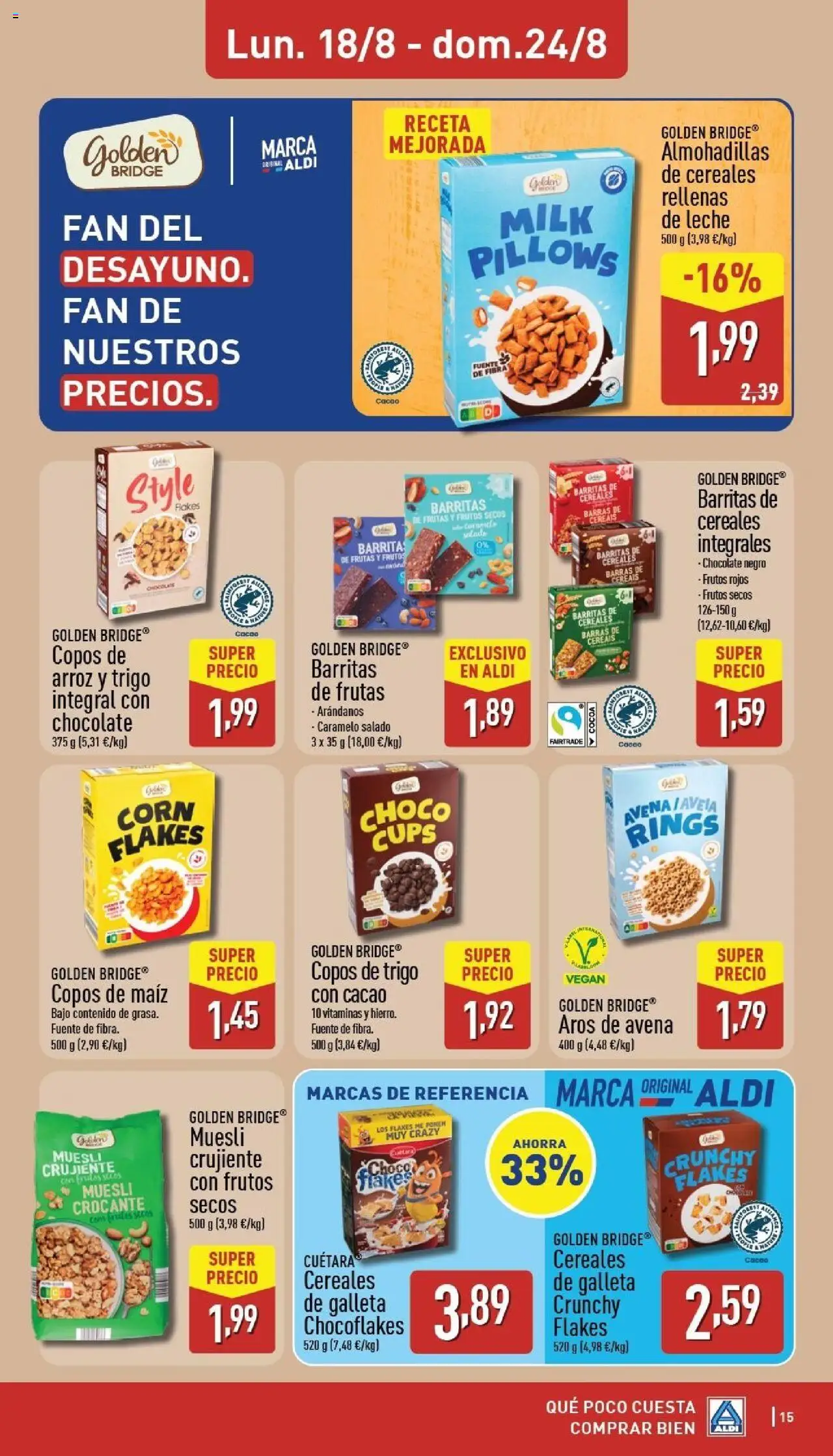 Aldi folleto Península │ válido desde el 18.08.2025 | Página: 15 | Productos: Leche, Chocolate, Cereales, Φρυγανιές σικάλεως