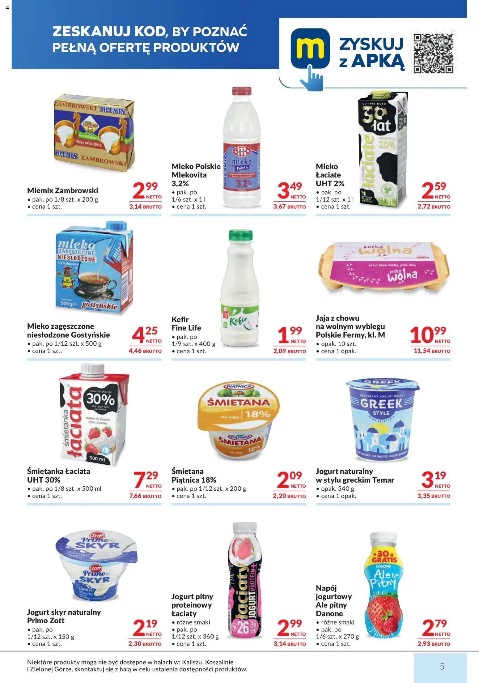 Makro gazetka od 07.04.2026 | Strona: 5 | Produkty: Mleko zagęszczone niesłodzone, Kefir, Jogurt naturalny, Jogurt skyr naturalny