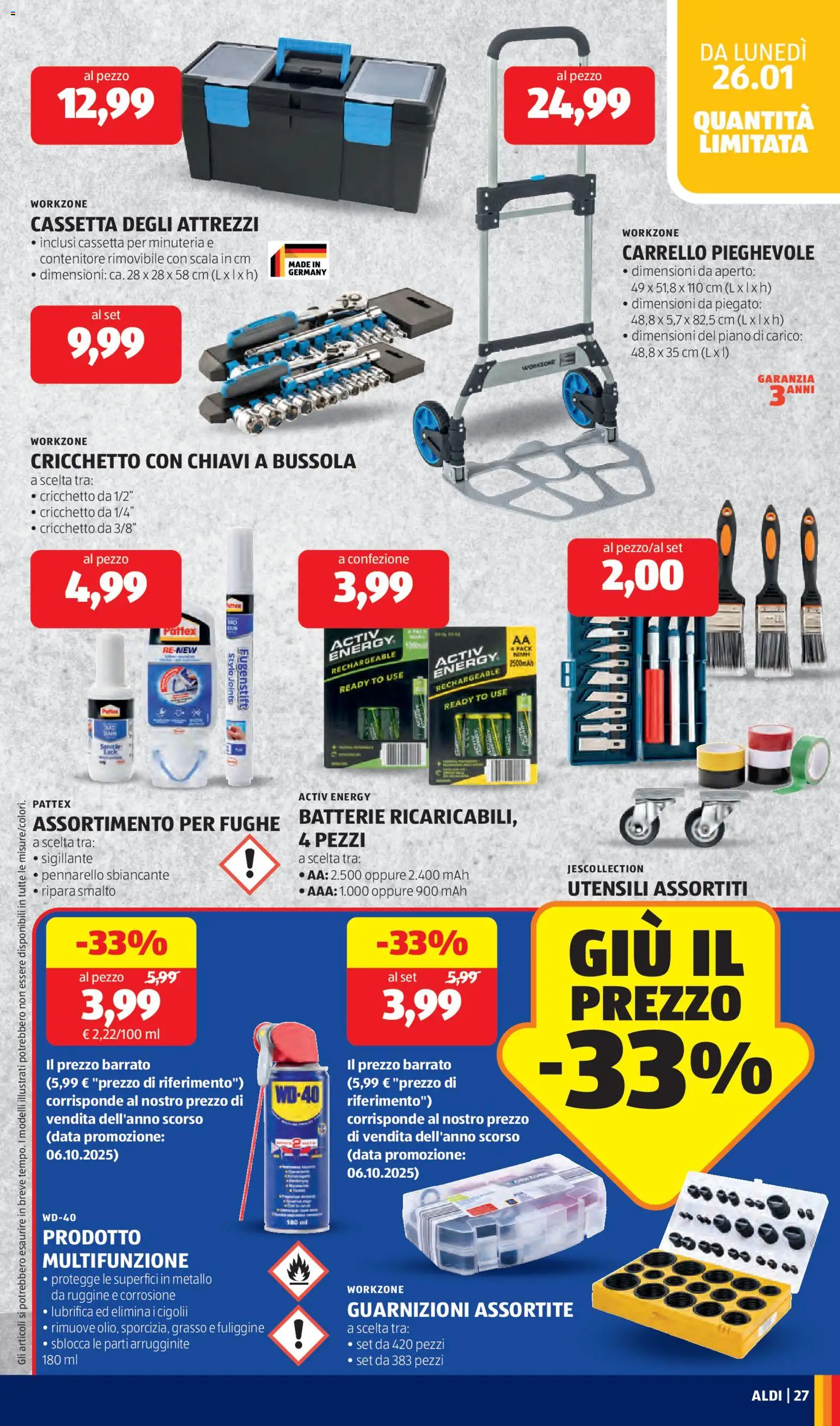 Volantino Aldi del 26.01.2026 | Pagina: 27 | Prodotti: Carrello, Data, Contenitore, Batterie