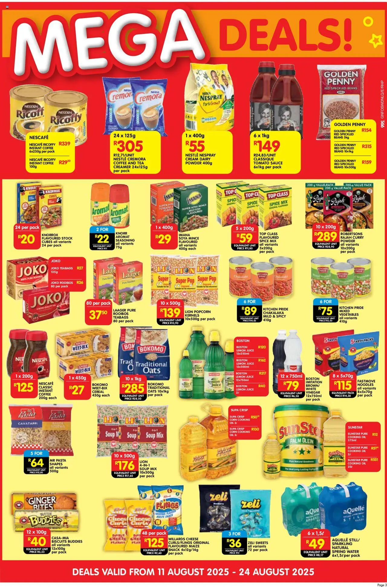 Shoprite Gauteng - Cash & Carry Mid-Month Deals Selected Stores │ valid from 11.08.2025 | Page: 3 | Products: Oats, Tea, Cream, Vegetables