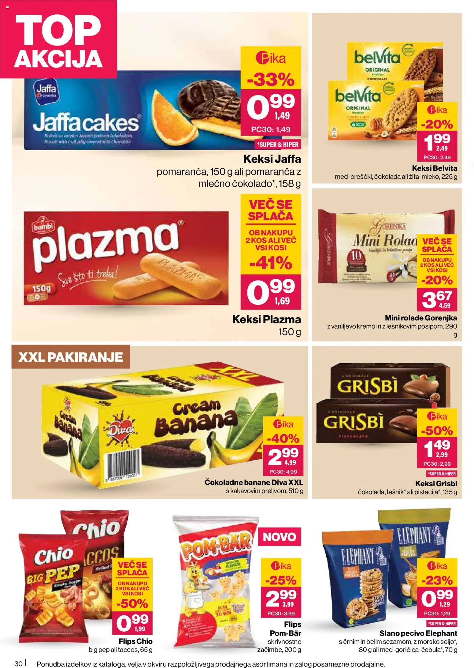 Novi Mercator katalog ponudbe – veljaven od 09.04.2026 | Stran: 30 | Izdelki: Keksi, Kos, Flips, Banane