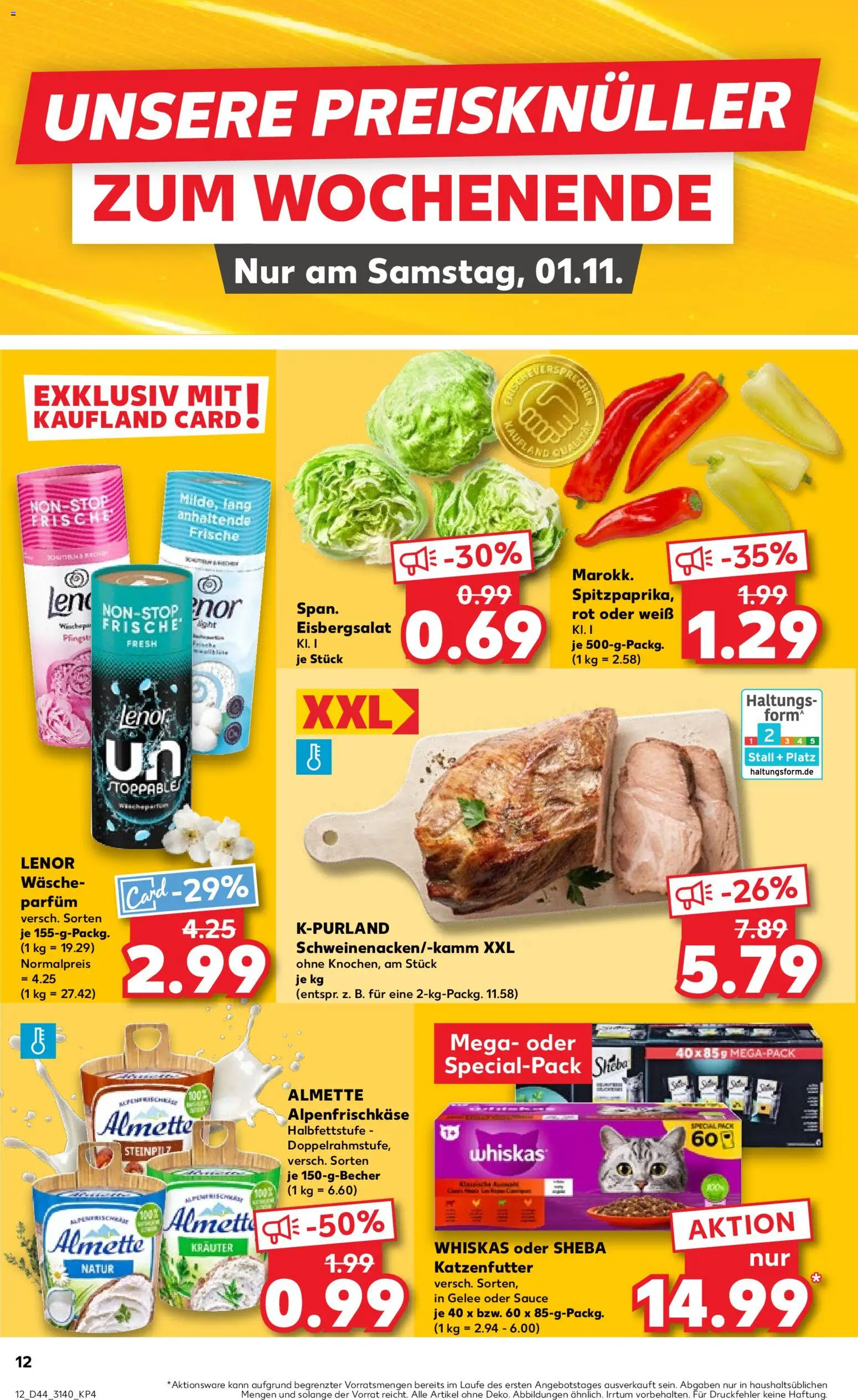 Kaufland prospekt Leipzig	 – gültig ab 30.10.2025 | Seite: 12 | Produkte: Lenor, Almette, Sheba, Eisbergsalat