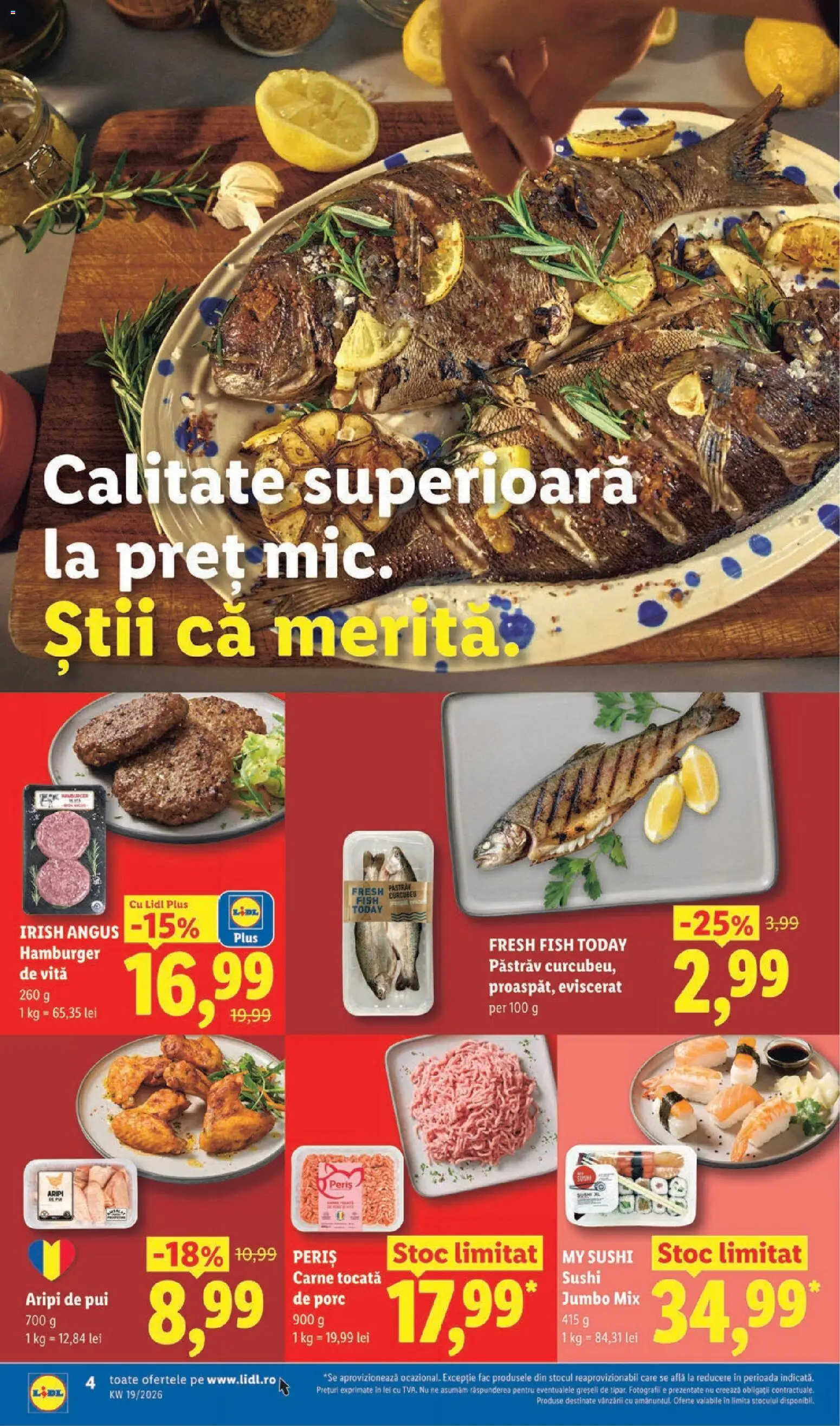 Noul catalog Lidl – valabil de la 04.05.2026 | Pagină: 4 | Produse: Hacıyatmaz Kedi Oyuncağı, Sushi, Carne tocată, Burger