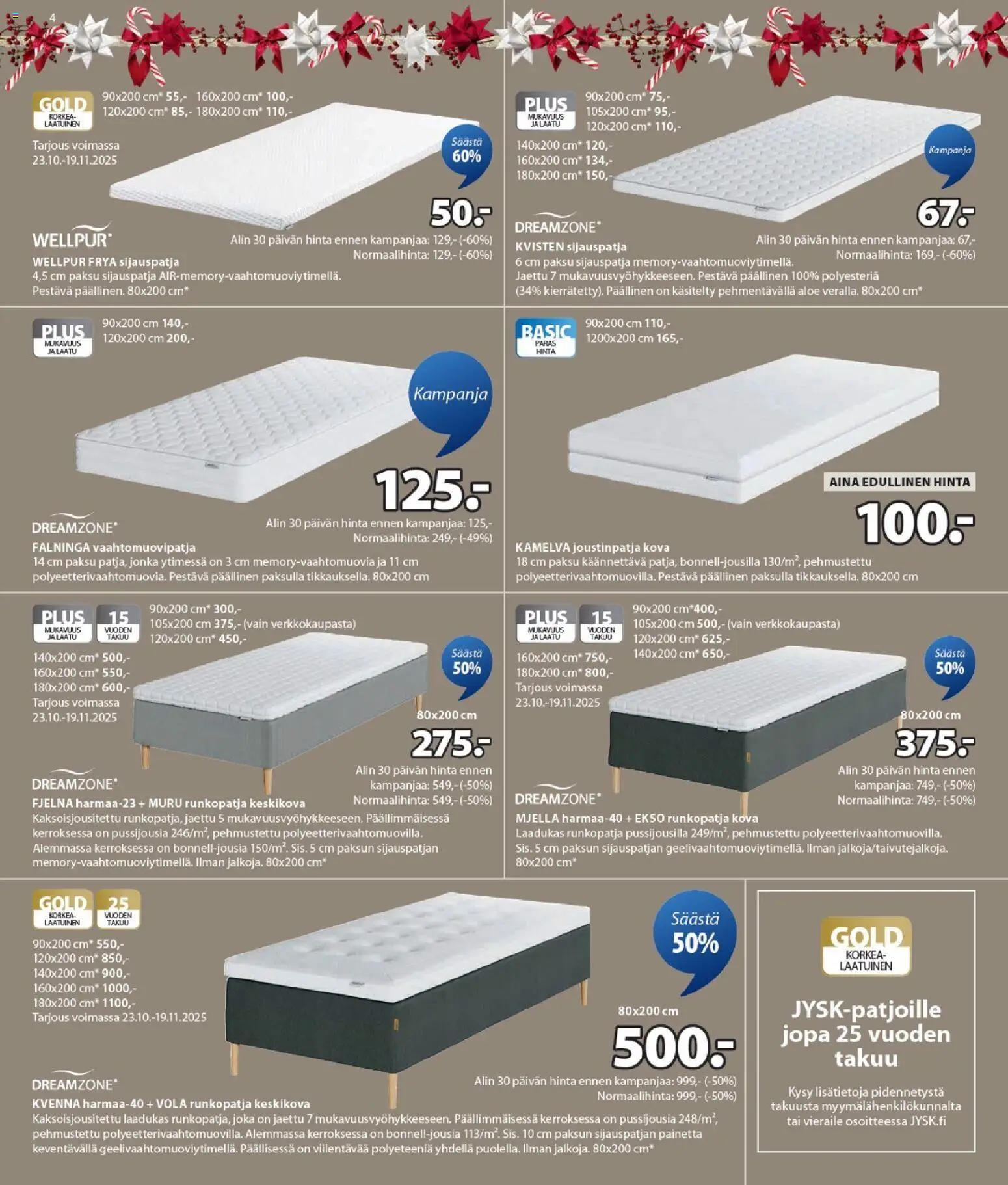 JYSK - Tarjoukset – voimassa 30.10.2025 alkaen | Sivu: 4 | Tuotteet: Vaahtomuovipatja, Runkopatja