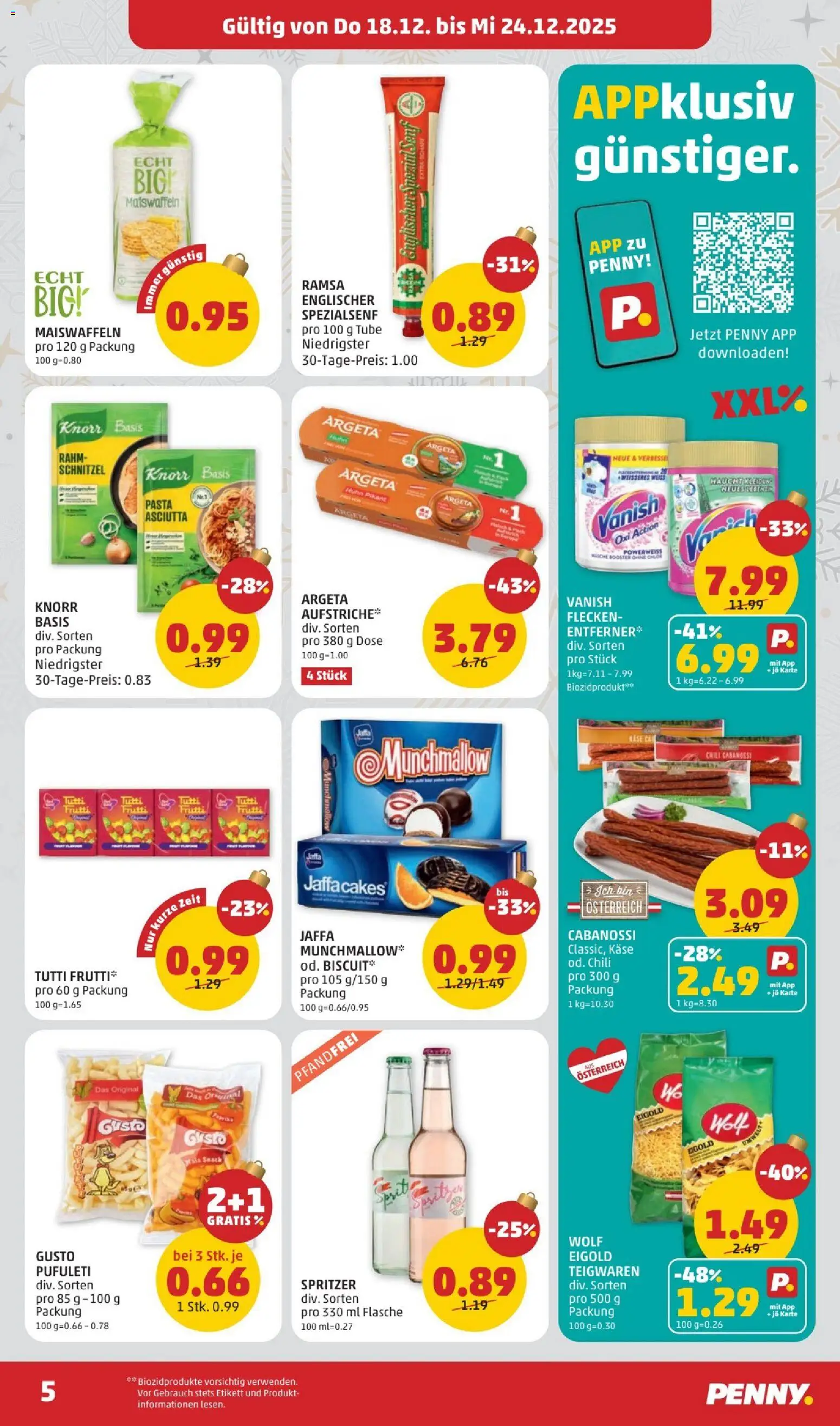 Penny Markt Flugblatt gültig ab 18.12.2025 | Seite: 5 | Produkte: Pasta, Chili, Käse