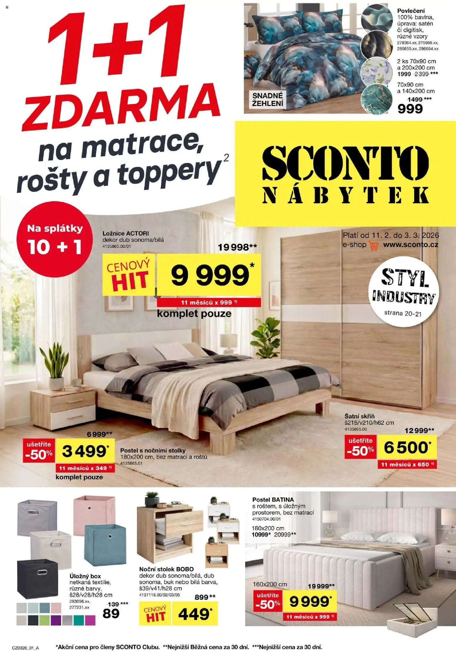 Sconto nábytek leták od 11.02.2026 | Strana: 1 | Produkty: Box, Úložný box, Šatní skříň, Stolek