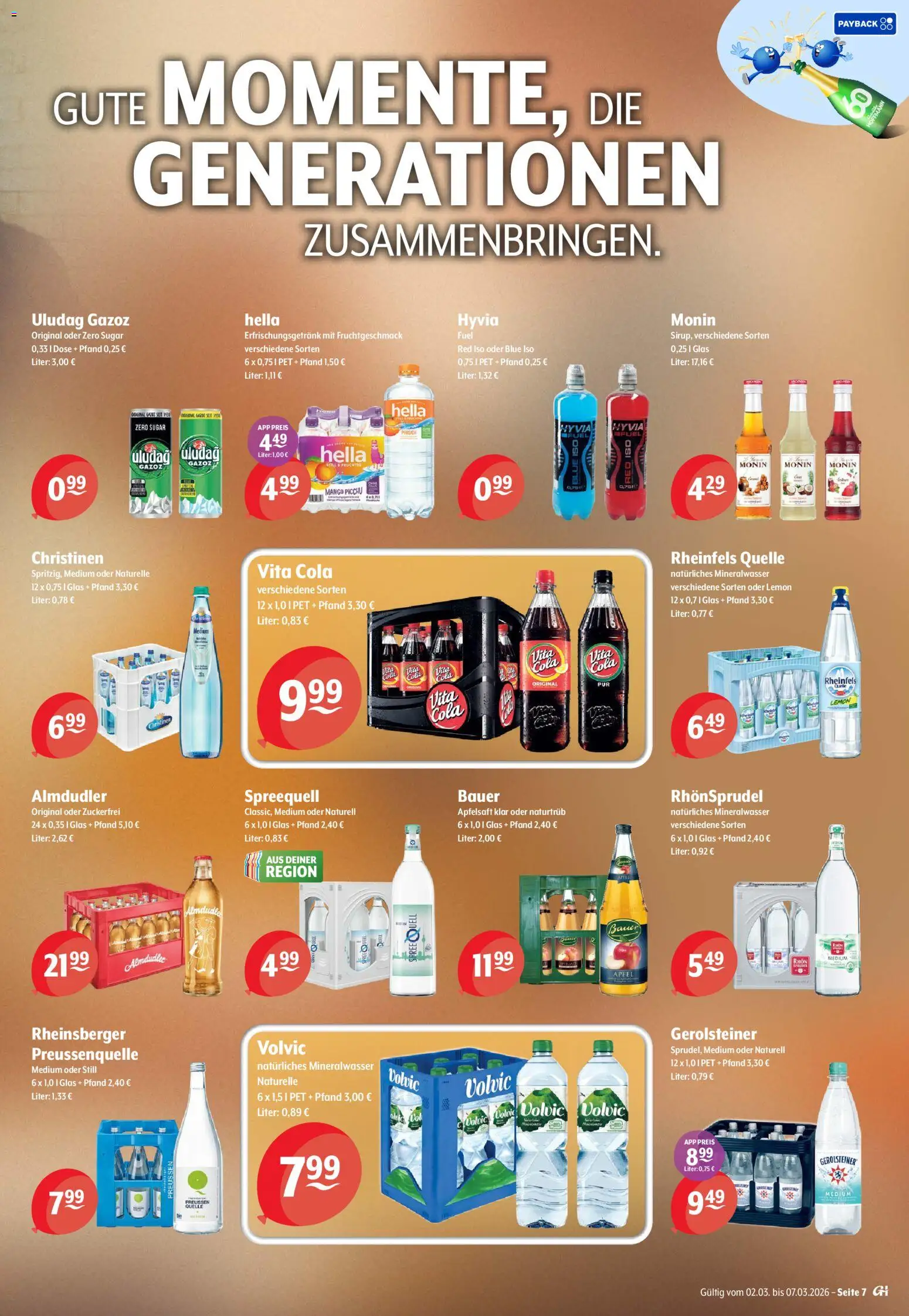 Trink und Spare Prospekt 	 – gültig ab 02.03.2026 | Seite: 7 | Produkte: Äpfel, Hella, Volvic, Gerolsteiner