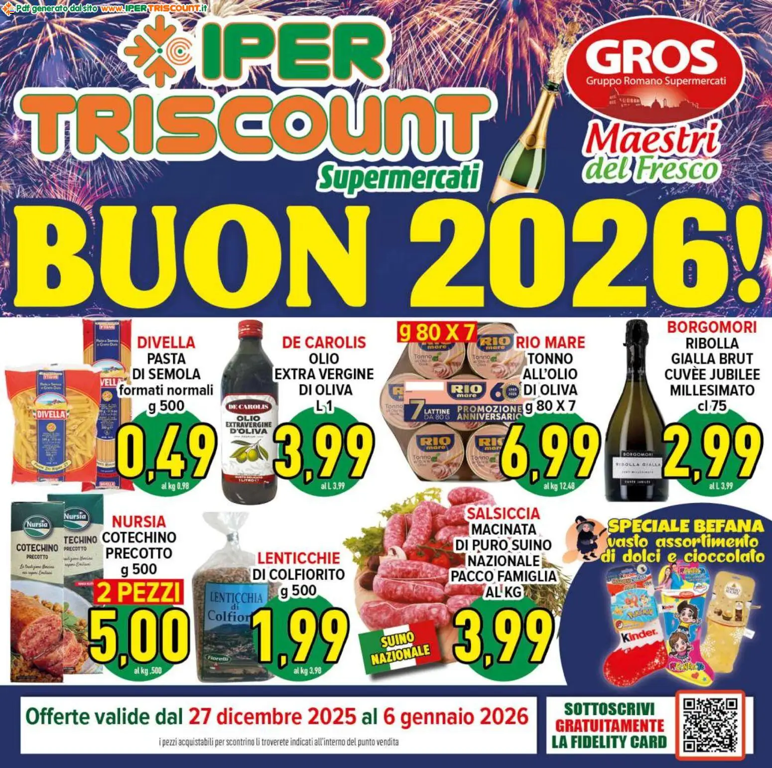 Volantino Ipertriscount del 27.12.2025 | Pagina: 1 | Prodotti: Olio, Pasta, Tonno, Cotechino