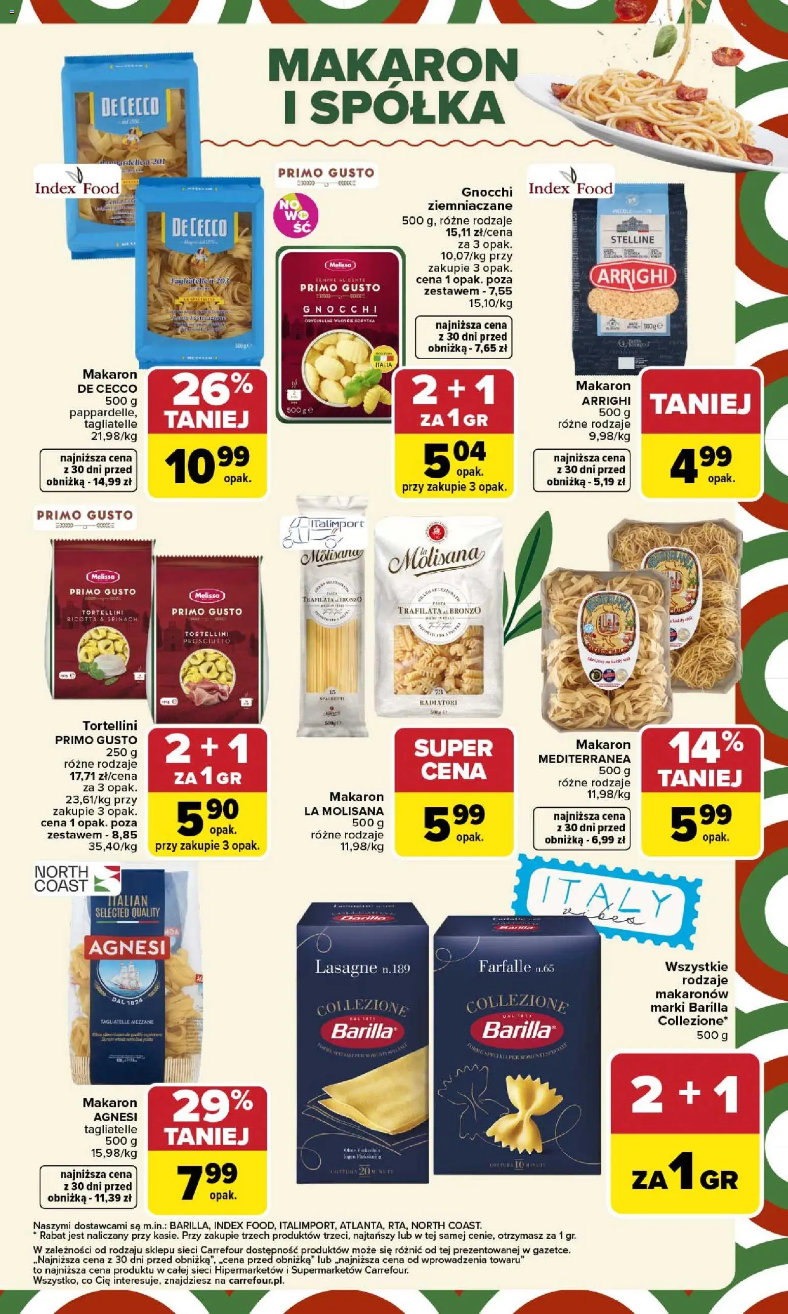 Carrefour Gazetka - Kuchnia włoska od 12.01.2026 | Strona: 3 | Produkty: Gnocchi, Tagliatelle, Makaron, Kopytka