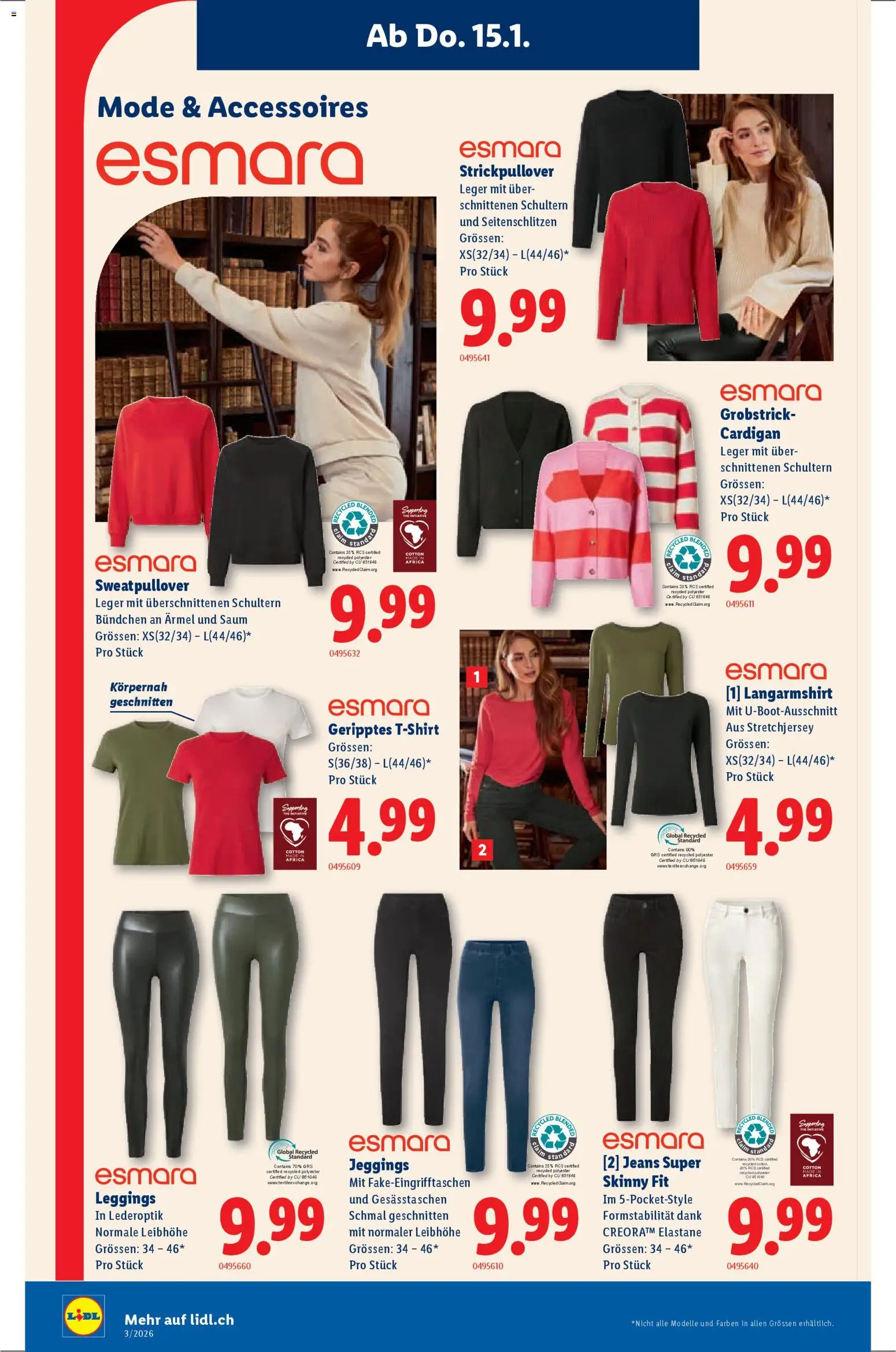 Lidl Aktionen – gültig ab 15.01.2026 | Seite: 14 | Produkte: Leggings, Cardigan, Jeans, Langarmshirt