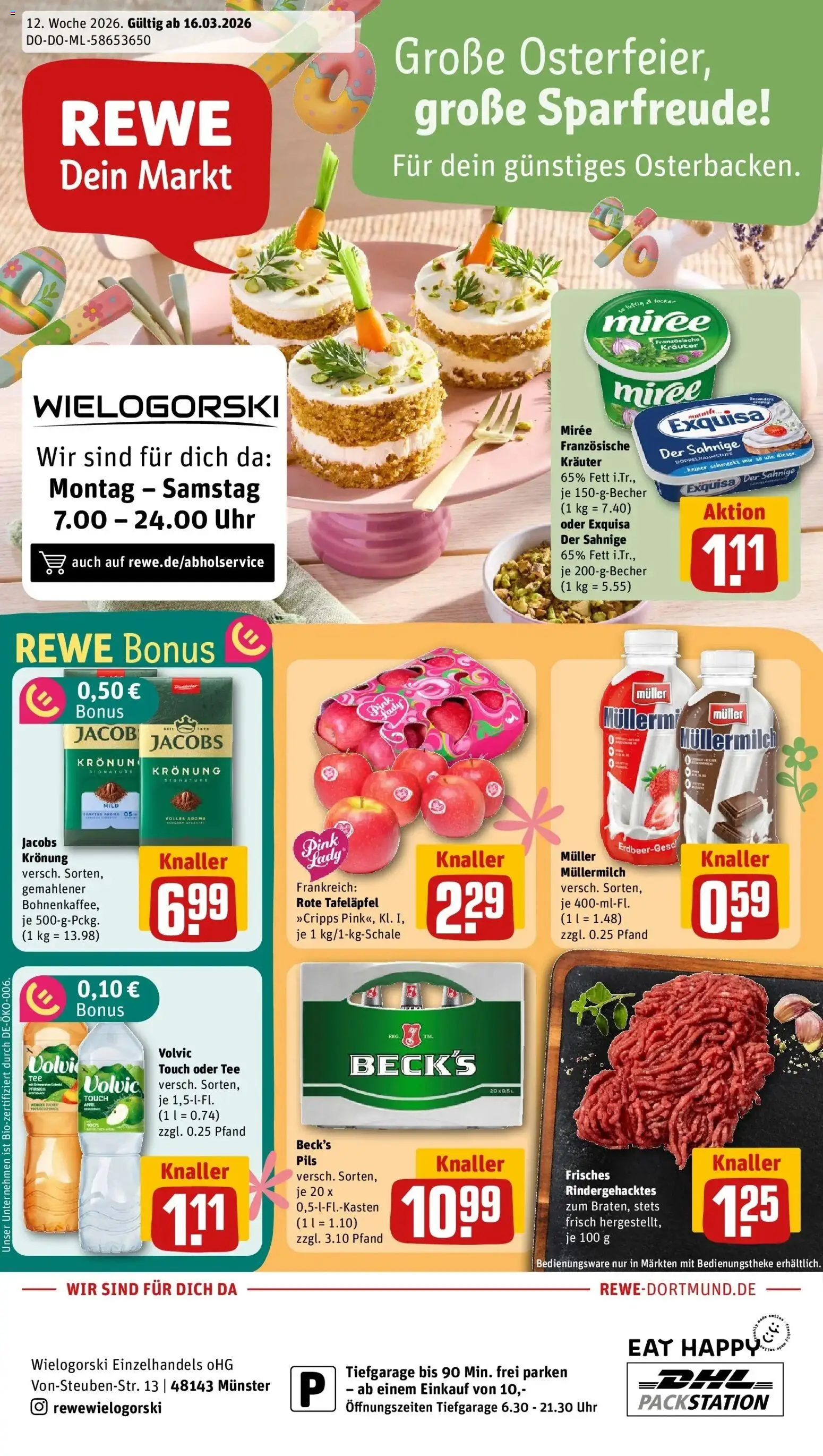 Rewe Prospekt Münster	 – gültig ab 15.03.2026 | Seite: 1 | Produkte: Volvic touch, Exquisa, Tee, Uhr