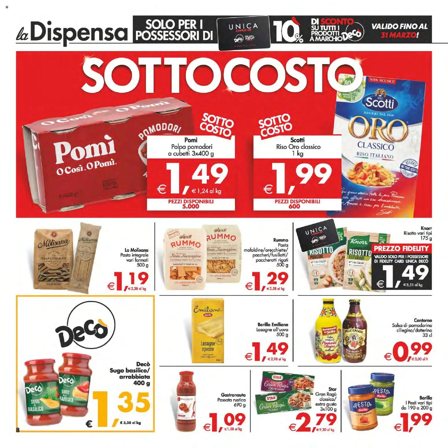 Volantino Decò del 10.03.2026 | Pagina: 8 | Prodotti: Riso, Pesto, Basilico, Sugo