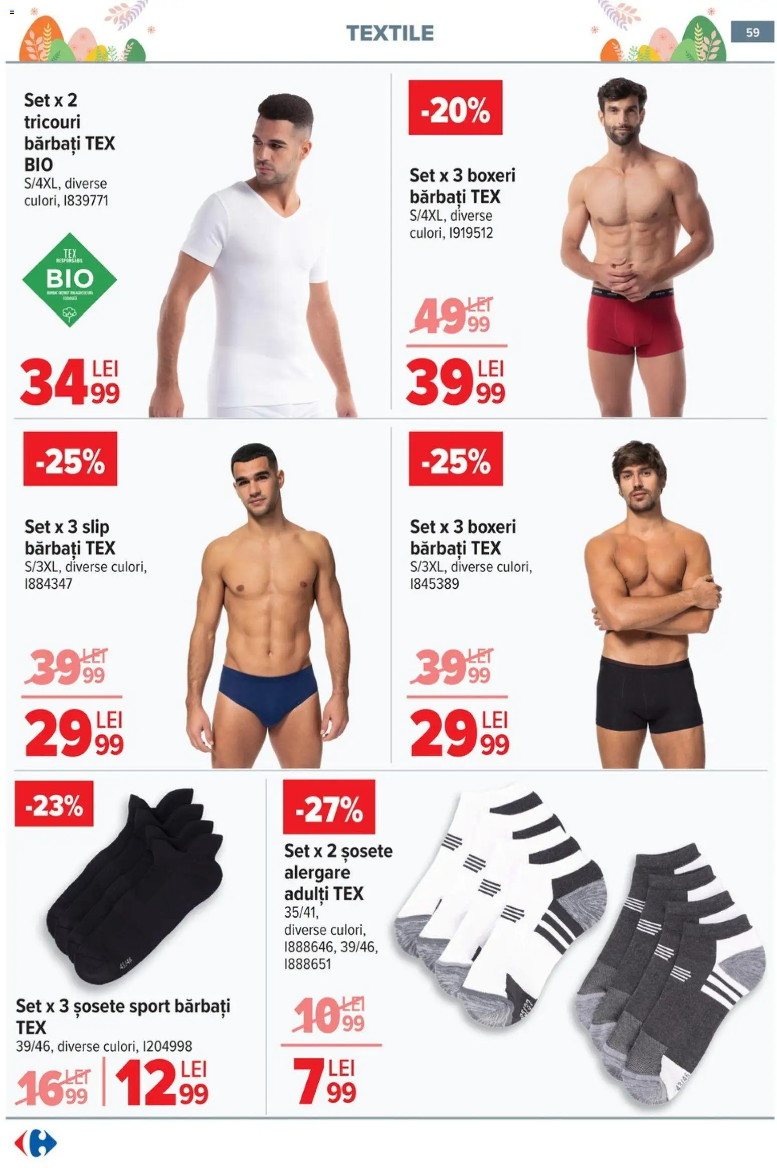 Noul catalog Carrefour – valabil de la 25.03.2026 | Pagină: 61 | Produse: Șosete, Slip, Boxeri