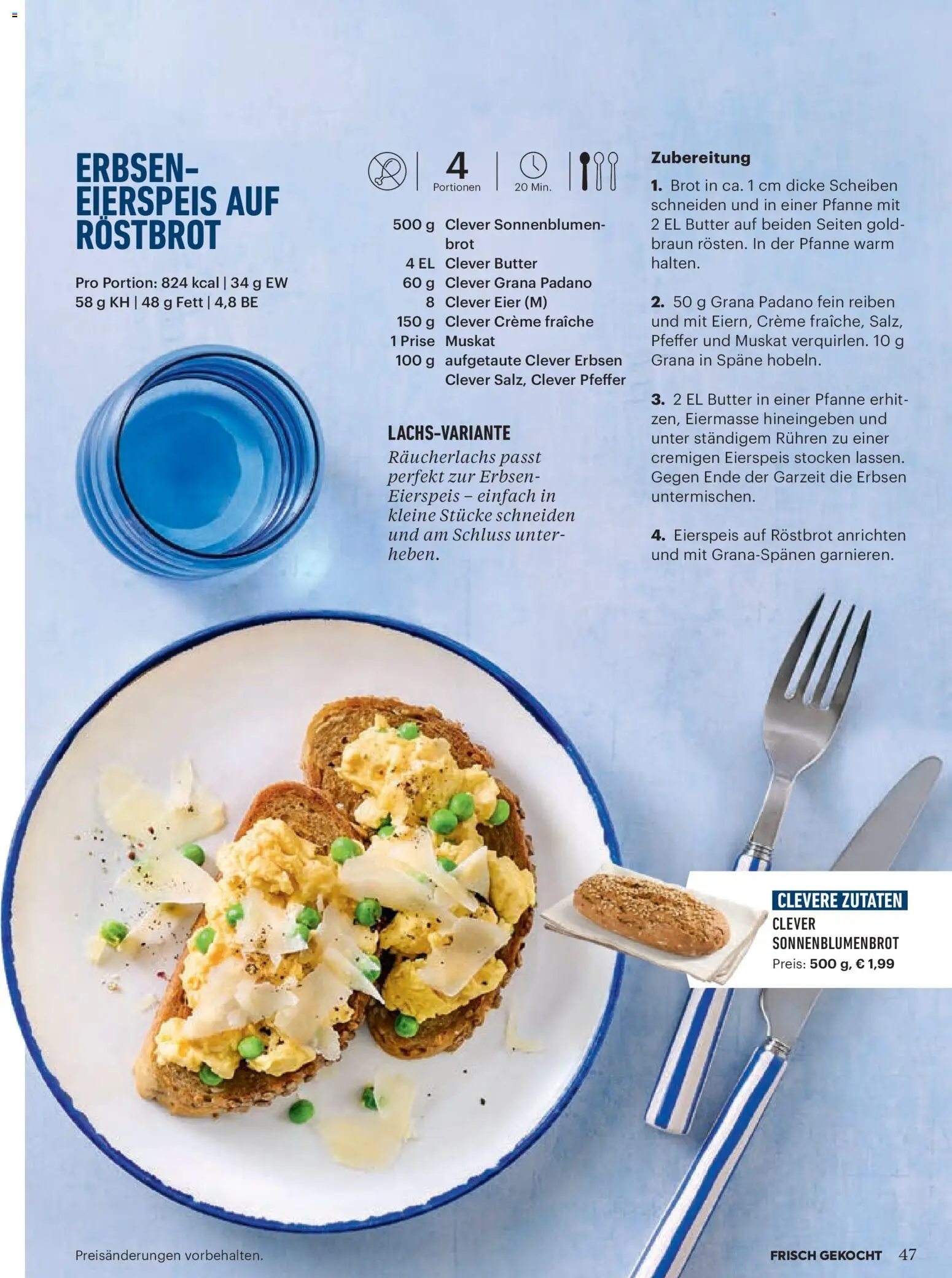 Billa  Frisch Gekocht gültig ab 01.01.2026 | Seite: 43 | Produkte: Erbsen, Creme, Eier, Brot