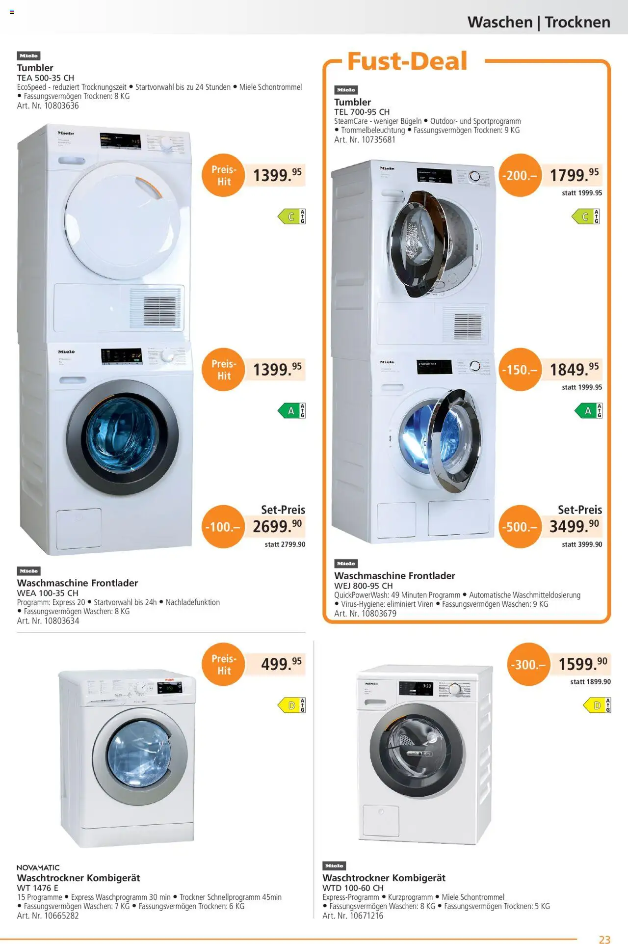 Fust Aktionen ab 25.08.2025 | Seite: 23 | Produkte: Waschtrockner, Waschmaschine, Trockner, Miele