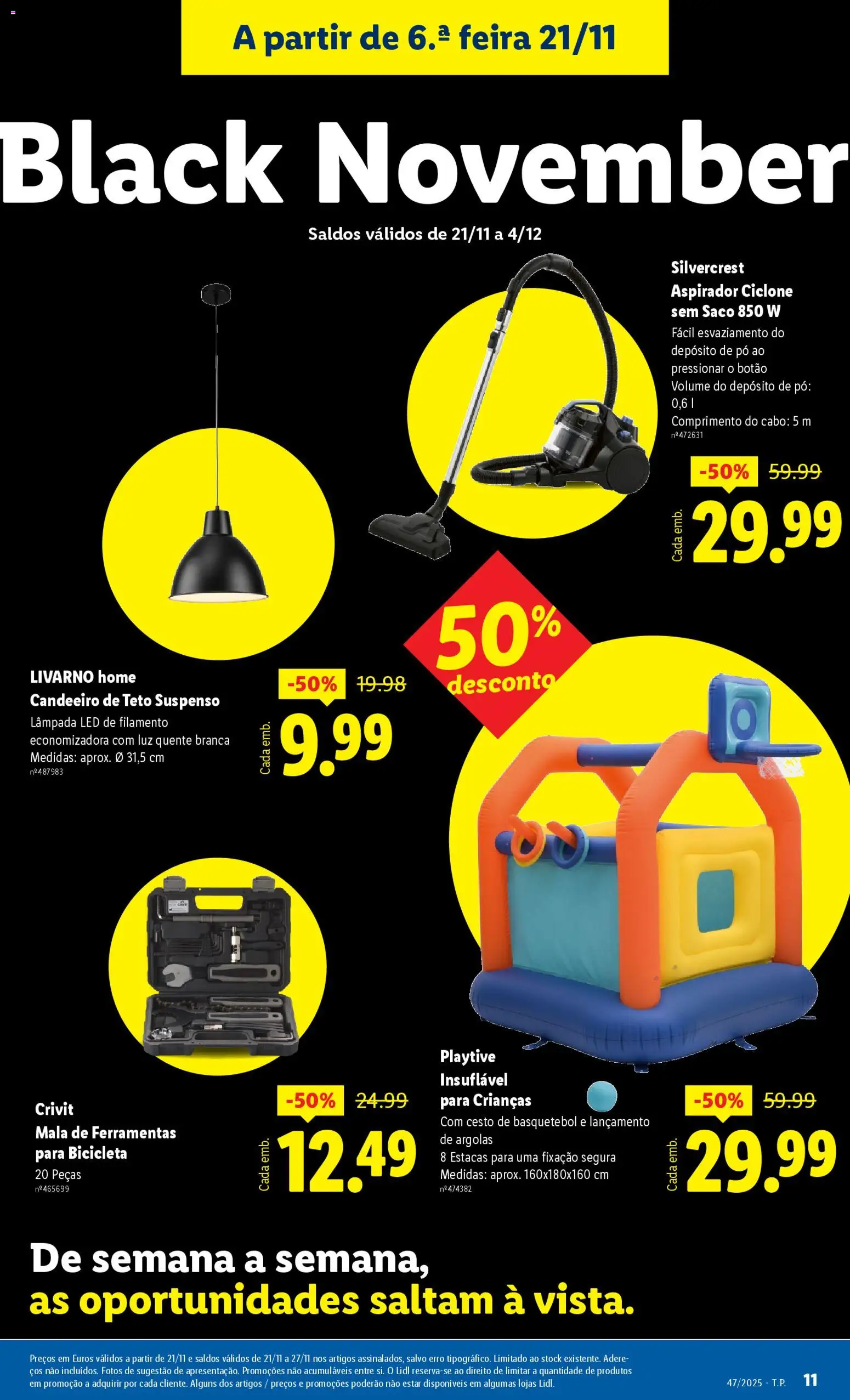 Lidl Black Friday │ válido de 17.11.2025 | Página: 11 | Produtos: Candeeiro, Cabo, Pó, Bicicleta