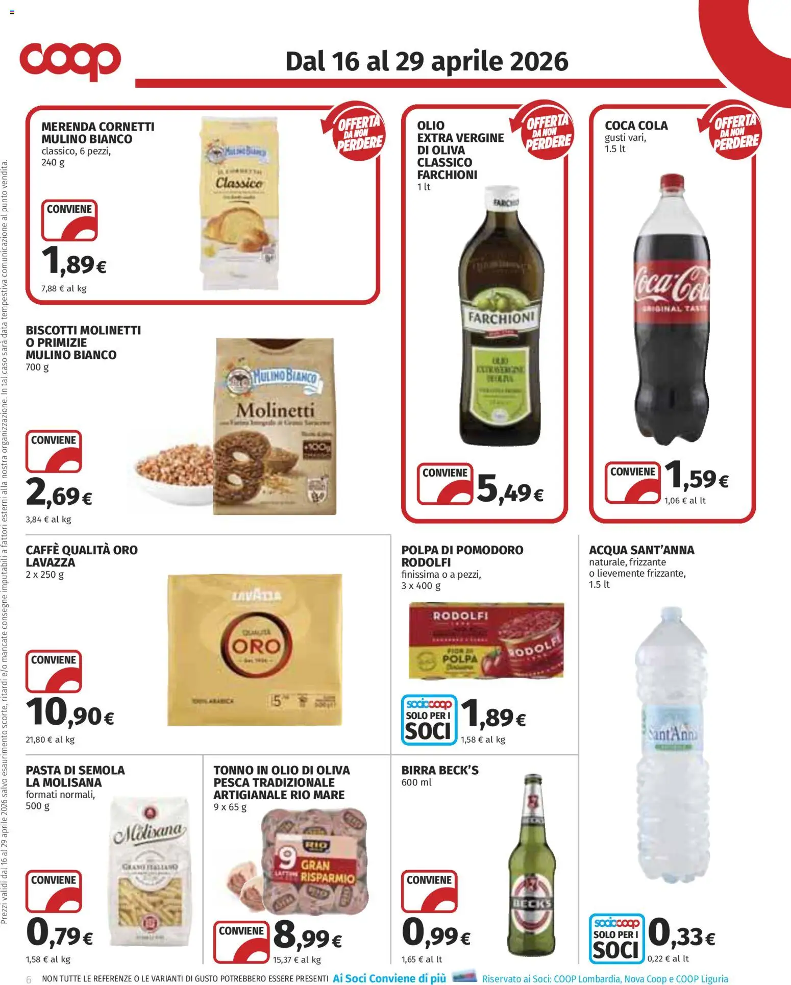 Volantino COOP del 16.04.2026 | Pagina: 6 | Prodotti: Birra, Acqua, Olio, Data