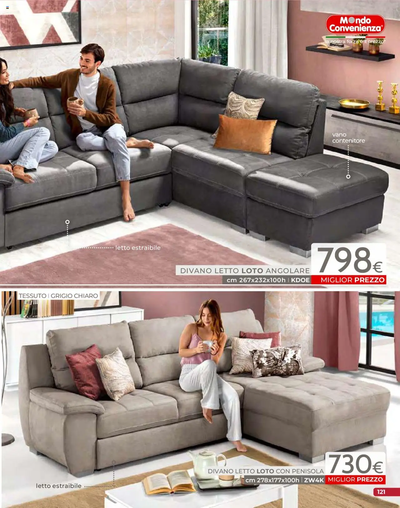 Volantino Mondo Convenienza del 09.09.2025 | Pagina: 123 | Prodotti: Divano letto, Contenitore, Letto, Divano