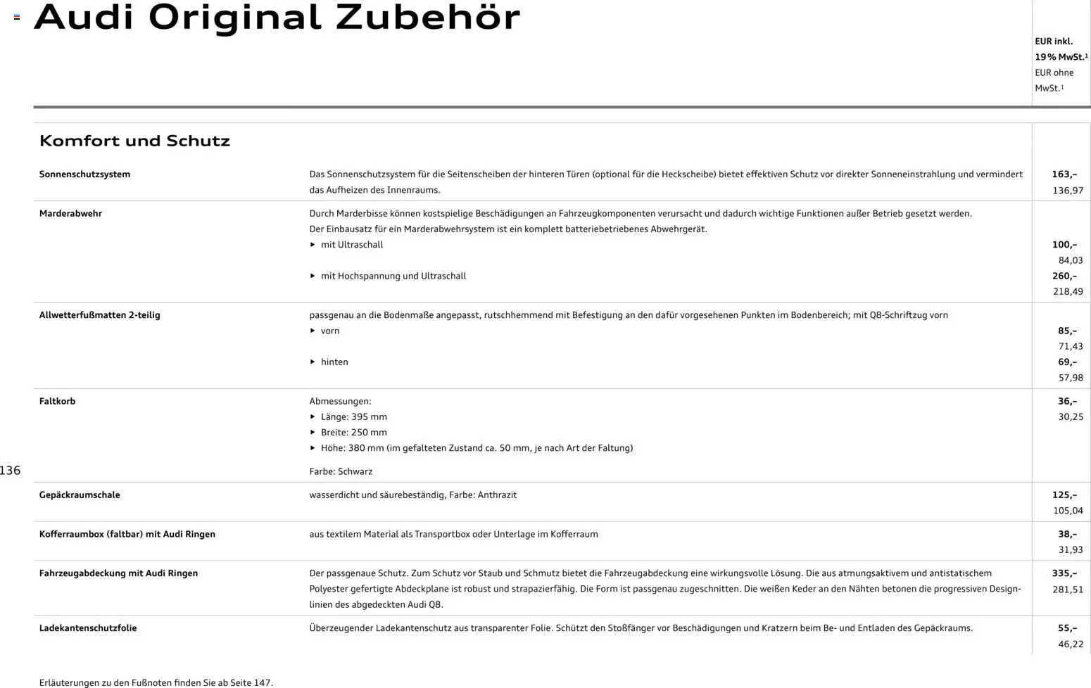 Audi Q8 – gültig ab 06.11.2025 | Seite: 136 | Produkte: Tasche, Ski