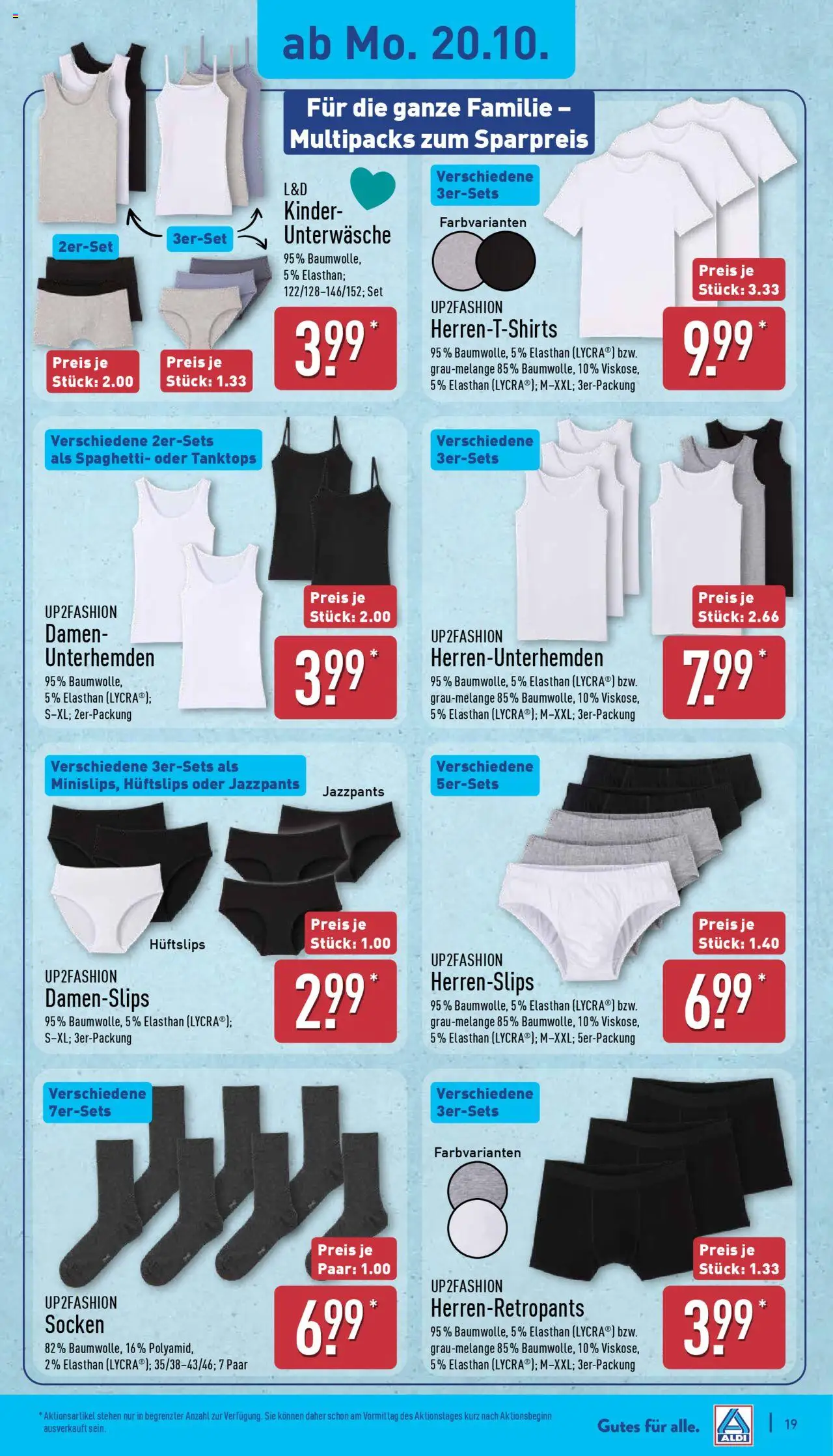 Aldi Prospekt 	 – gültig ab 20.10.2025 | Seite: 19 | Produkte: Up2fashion, Unterwäsche, Socken