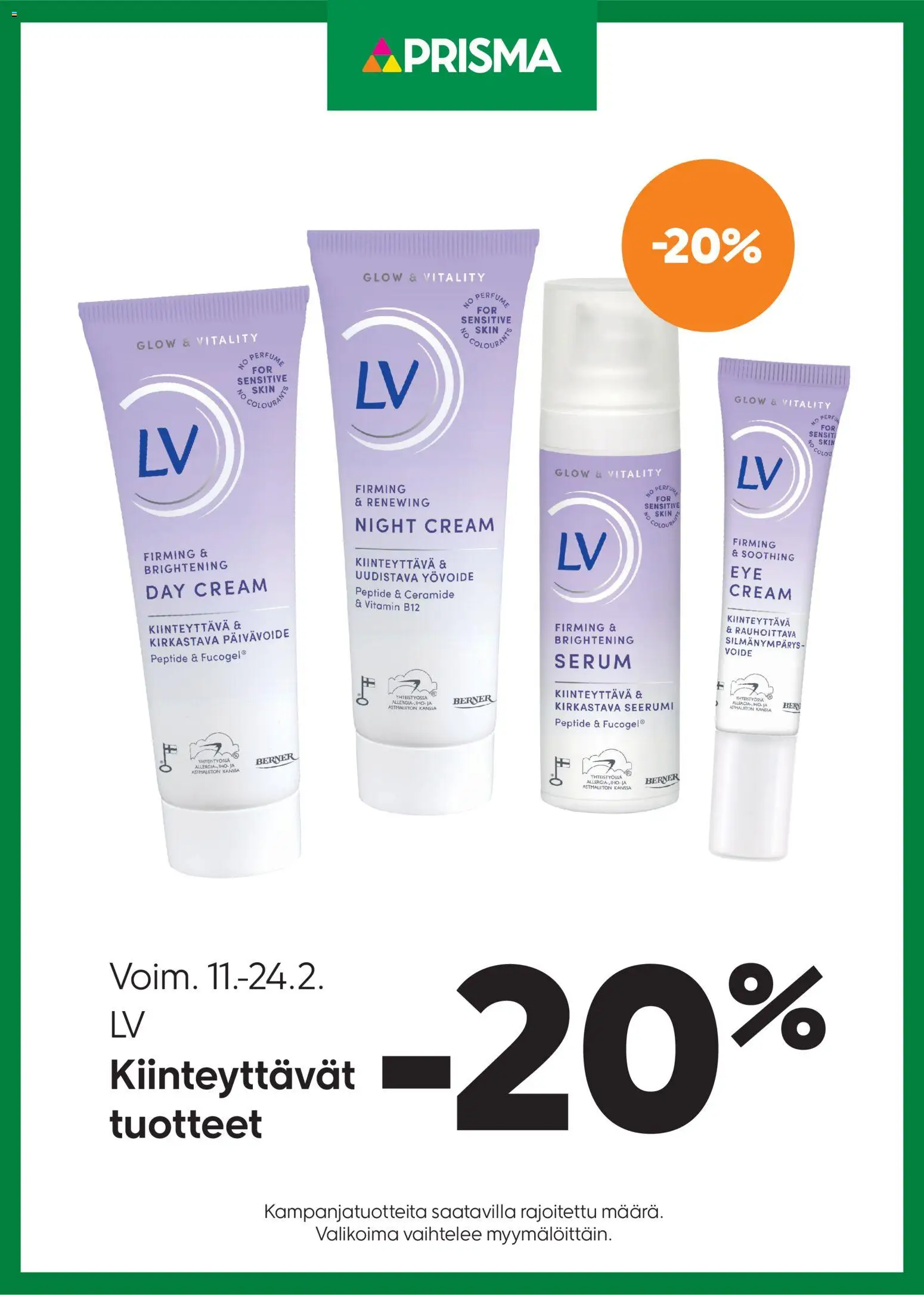 Prisma tarjoukset LV Kiinteyttävät tuotteet – voimassa 11.02.2026 alkaen | Sivu: 1 | Tuotteet: Yövoide, Seerumi
