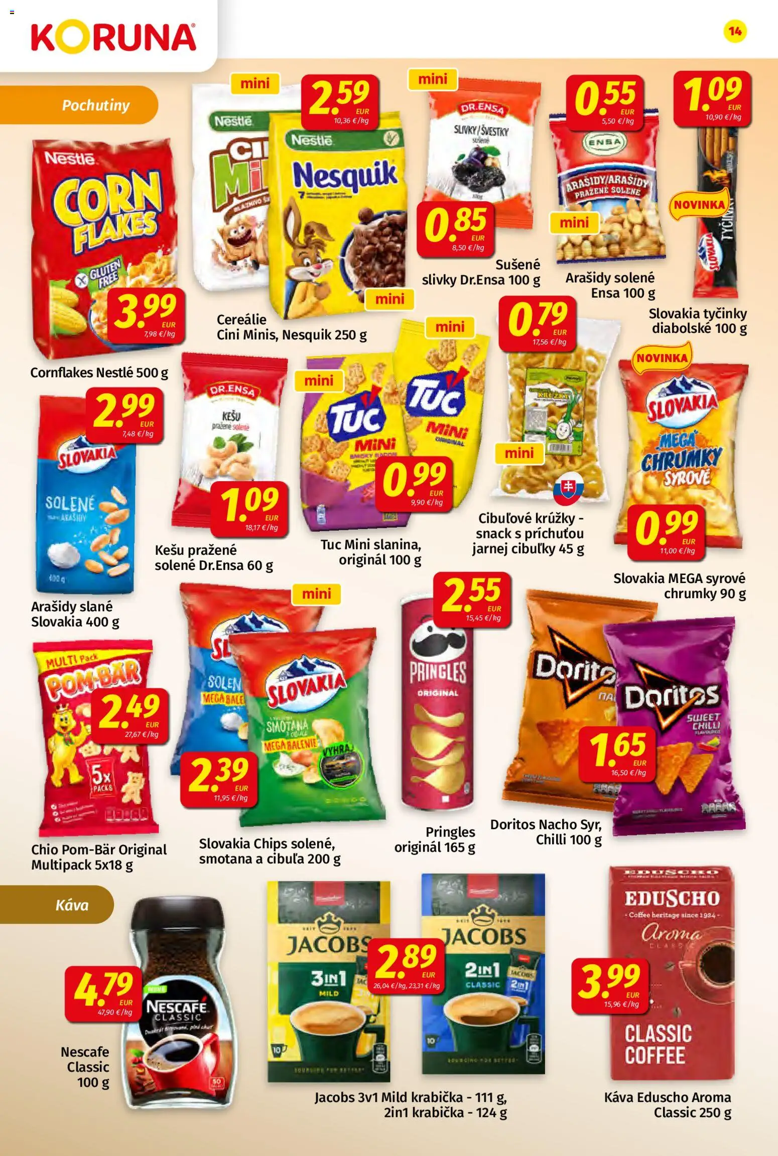 Nové Koruna akcie – leták je platný od 24.10.2025 | Strana: 14 | Produkty: Káva, Cibuľa, Arašidy, Nesquik