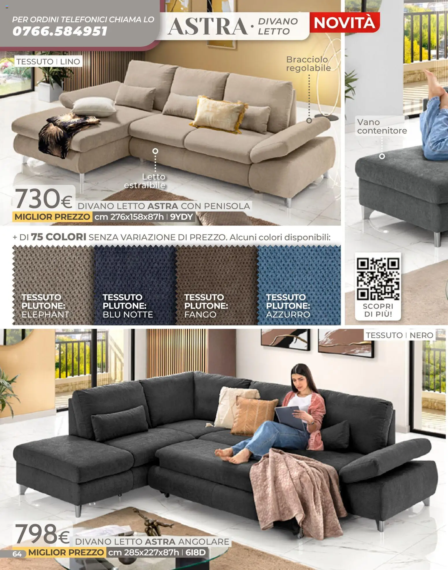 Volantino Mondo Convenienza del 04.01.2026 | Pagina: 64 | Prodotti: Divano letto, Contenitore, Letto, Divano