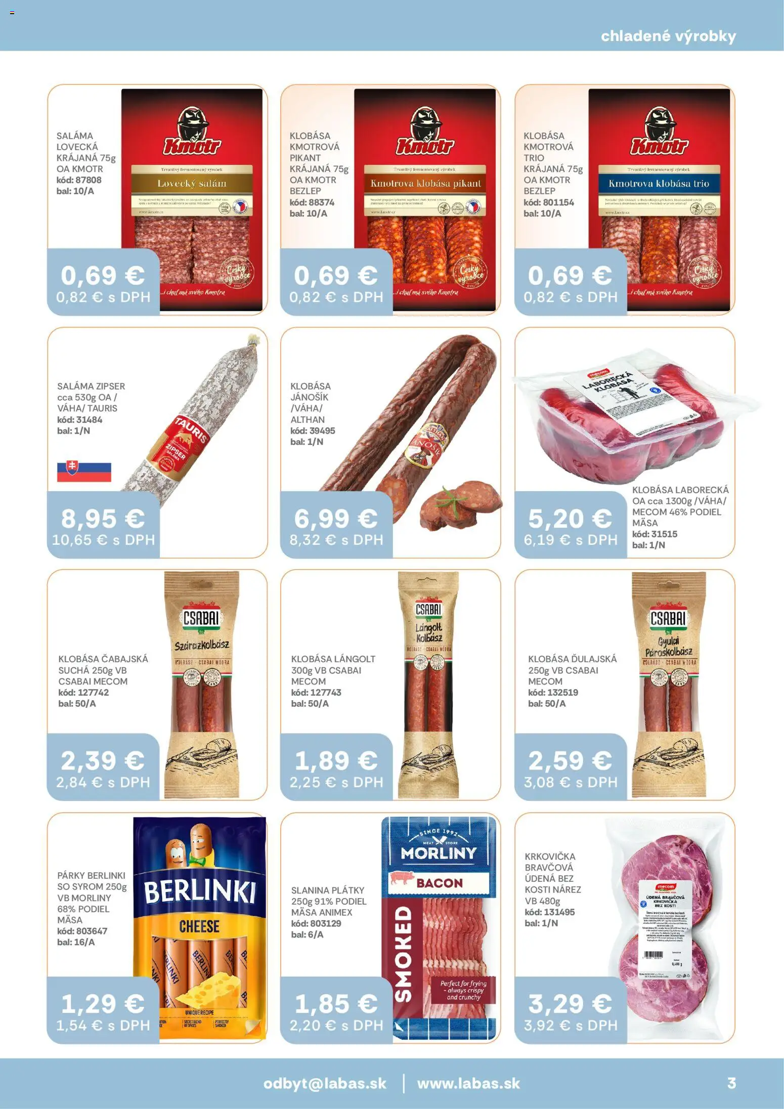 Nové Labaš akcie – leták je platný od 13.03.2026 | Strana: 3 | Produkty: Slanina, Klobása, Krkovička, Párky