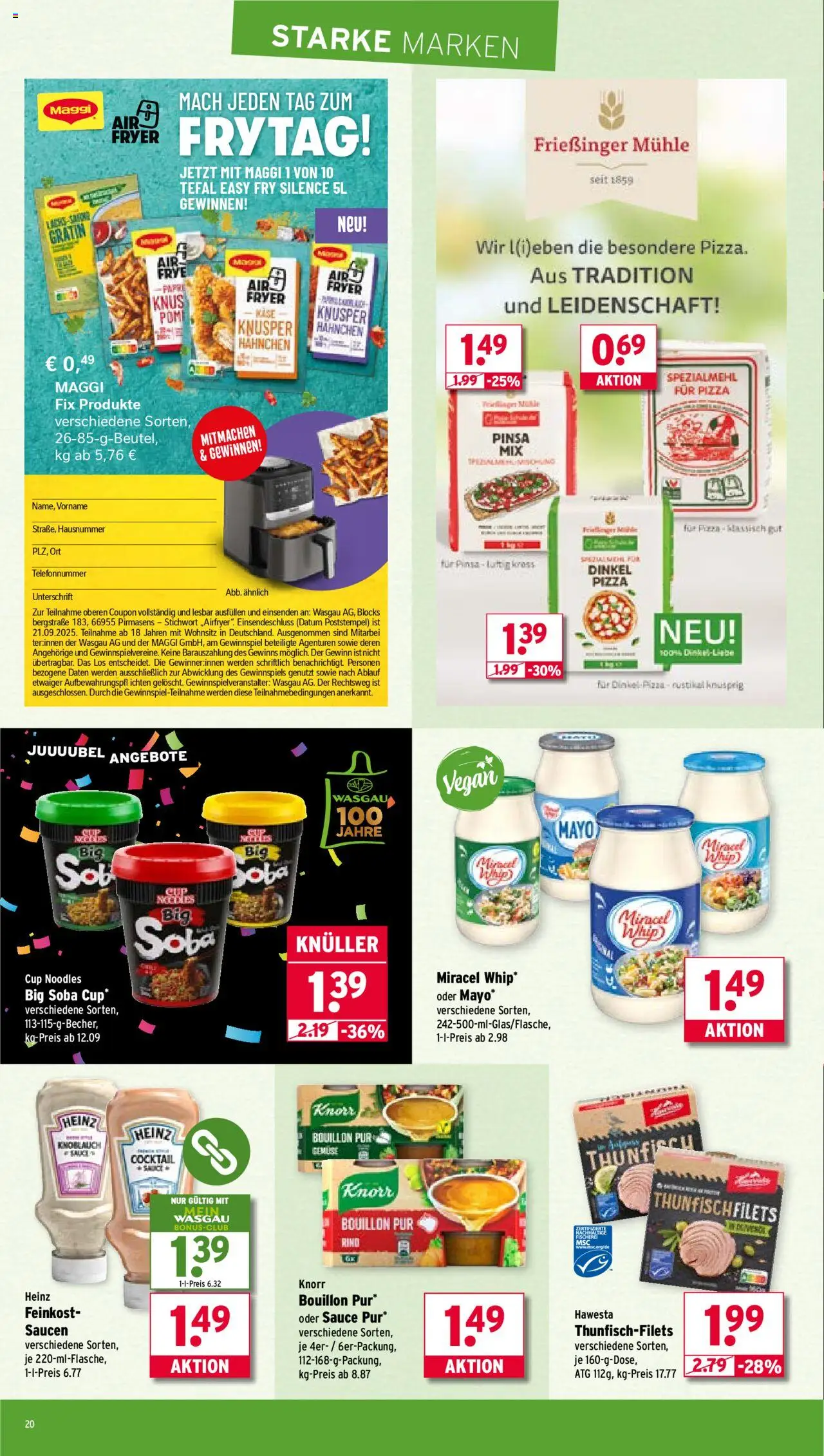 Wasgau Prospekt 	 – gültig ab 08.09.2025 | Seite: 20 | Produkte: Mühle, Hahnchen, Käse, Gemüse