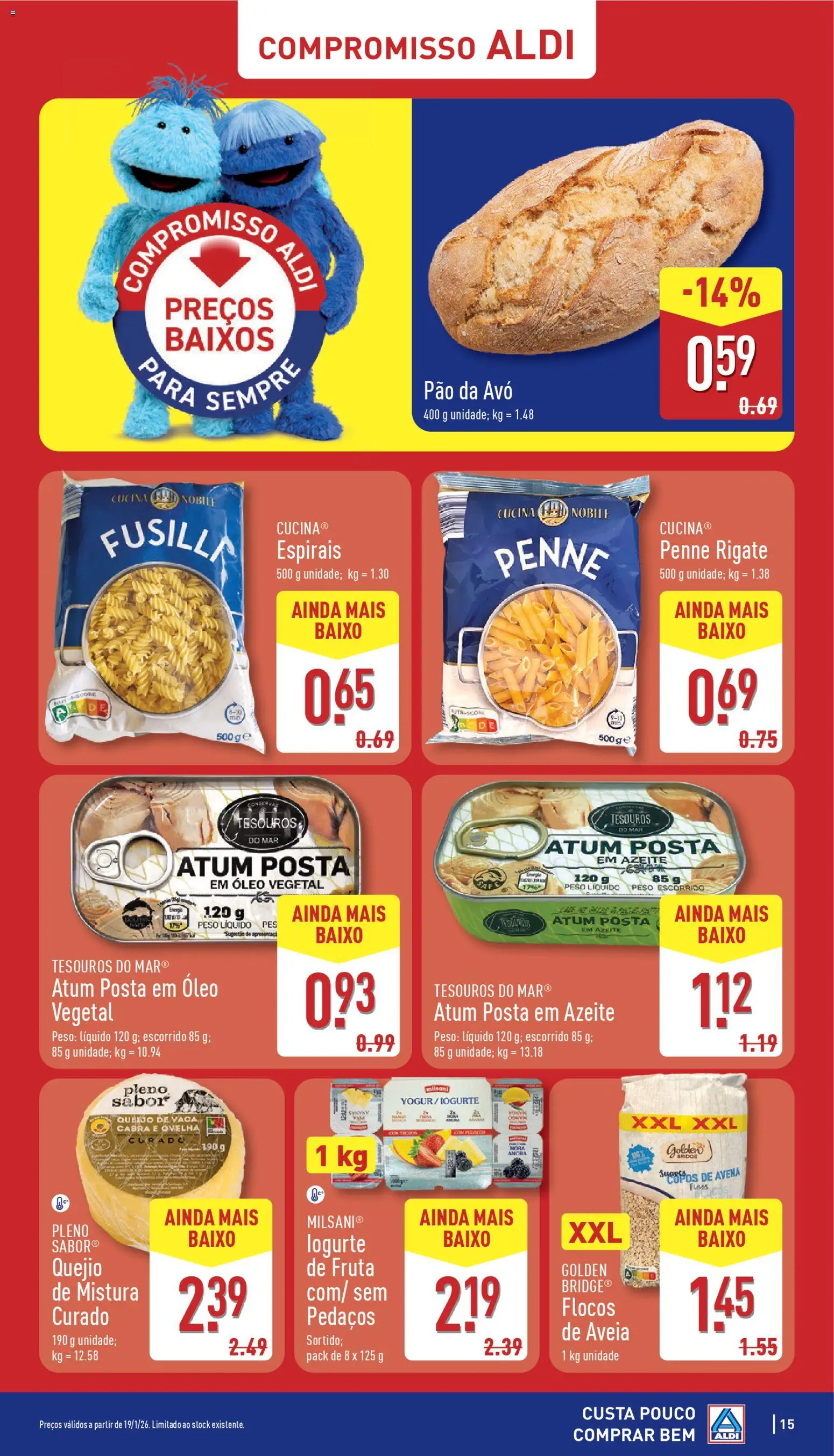 Aldi folheto │ válido de 19.01.2026 | Página: 15 | Produtos: Aveia, Óleo, Pão, Flocos