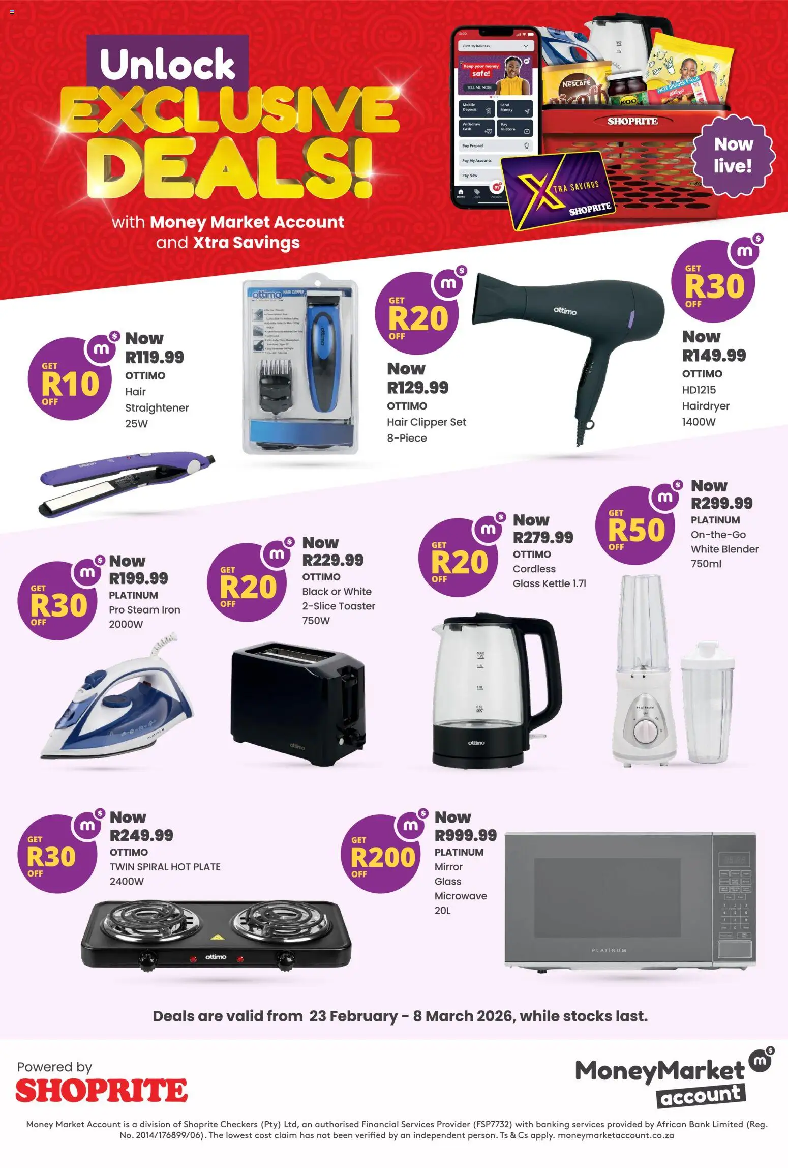 New Shoprite catalogue – valid from 23.02.2026 | Page: 1 | Products: Plate, Kettle, Toaster, Hot plate