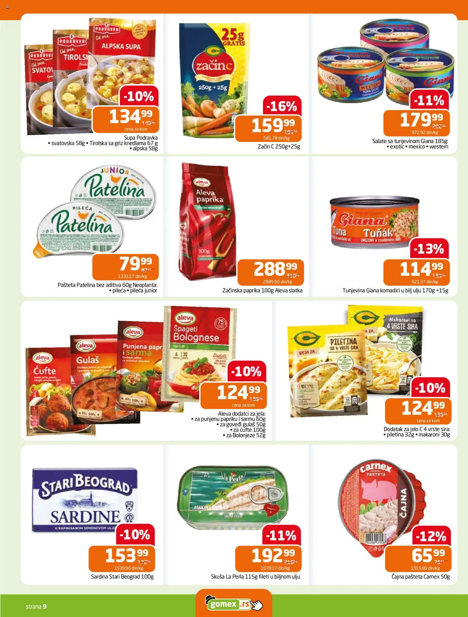 Gomex katalog - važi od 05.11.2025 | Strana: 9 | Proizvode: Paprika, Podravka, Špageti, Sardina
