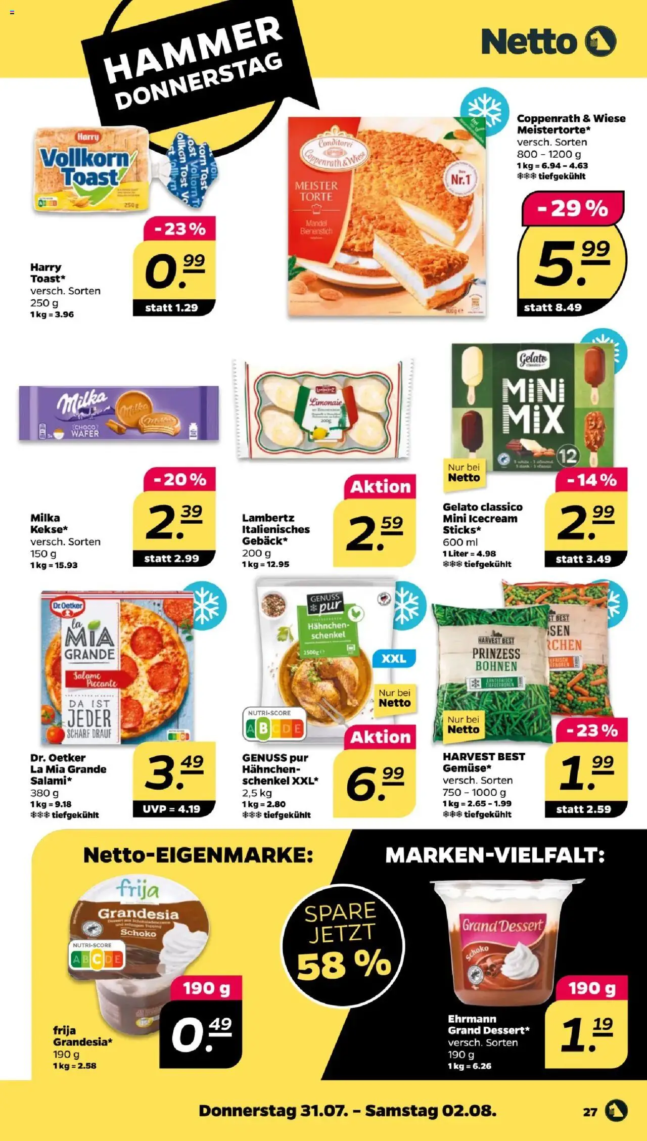 Netto Prospekt 	 - gültig ab dem 28.07.2025 | Seite: 29 | Produkte: Hahnchen, Toast, Milka