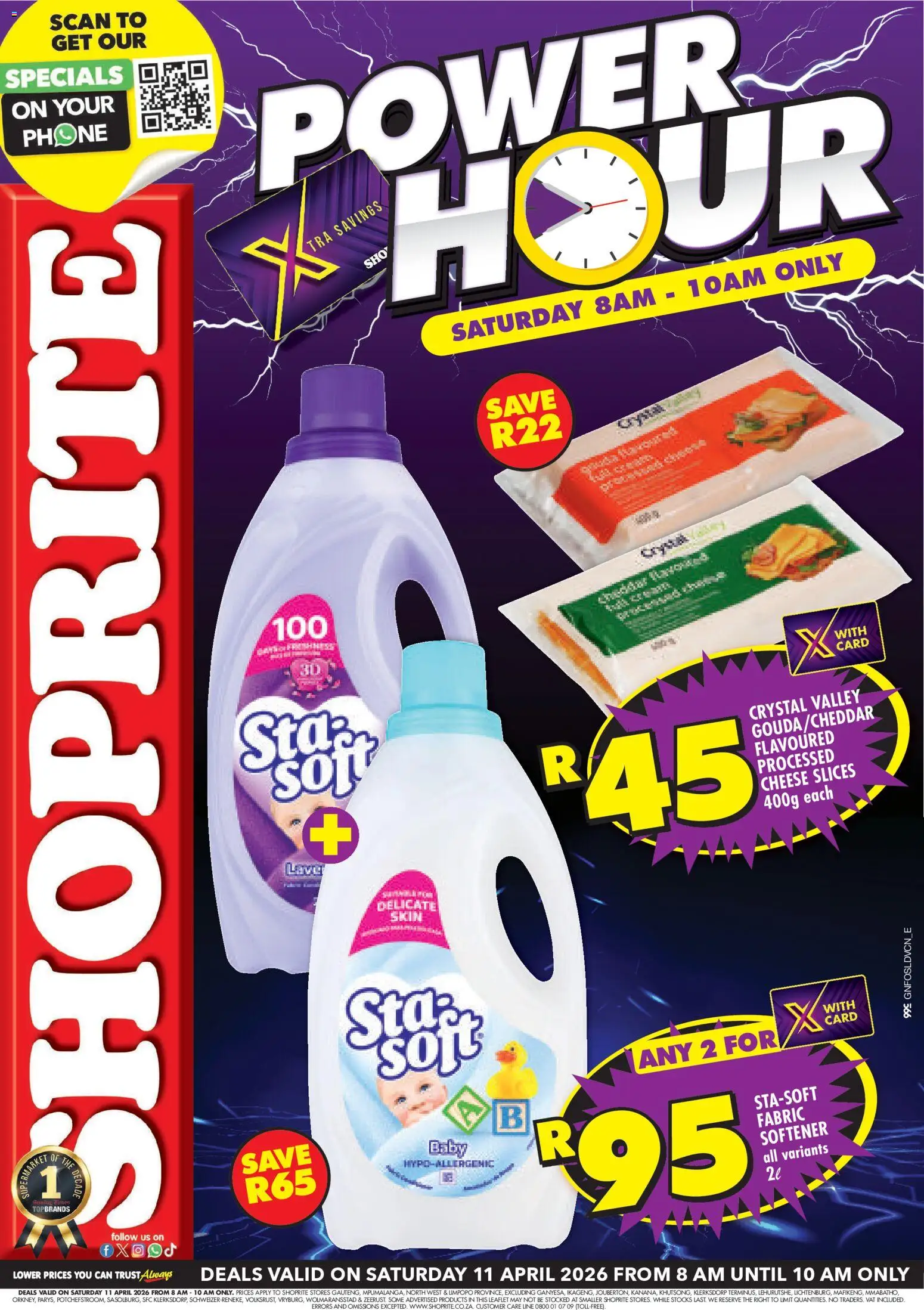 New Shoprite catalogue – valid from 11.04.2026 | Page: 1 | Products: Phone, Cheese, Cream, Fabric softener